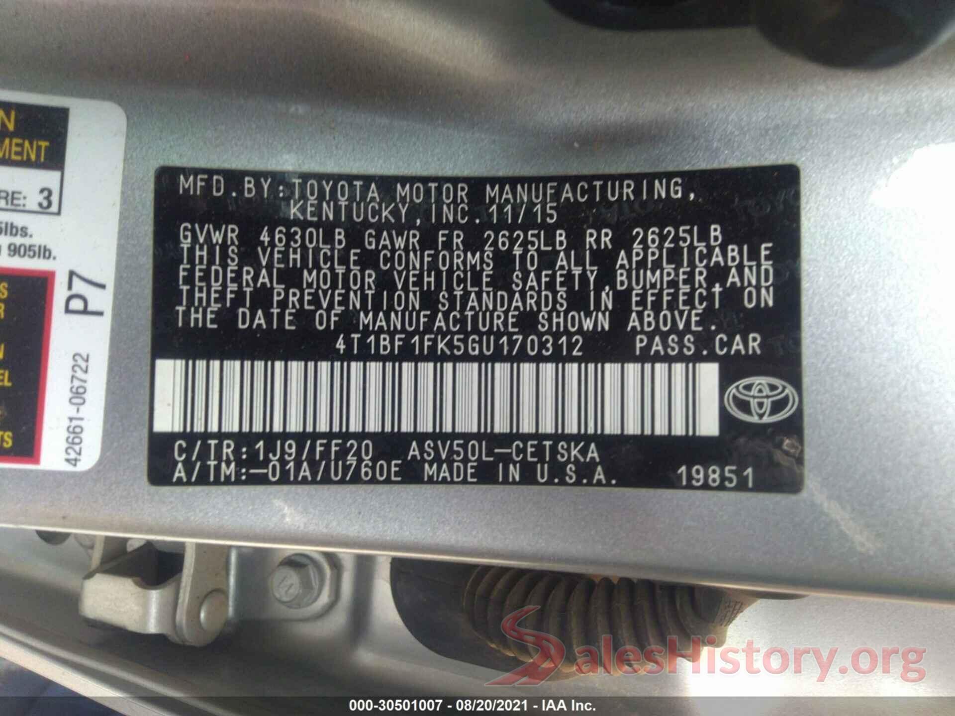 4T1BF1FK5GU170312 2016 TOYOTA CAMRY