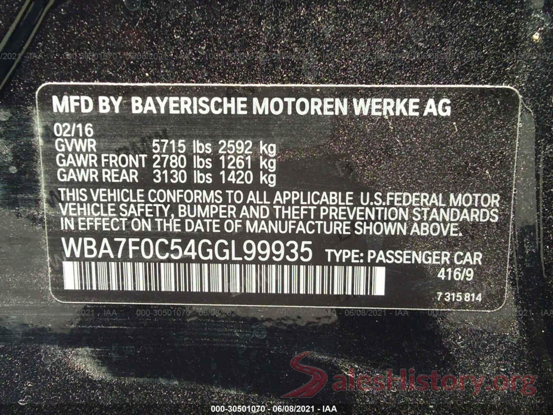 WBA7F0C54GGL99935 2016 BMW 7 SERIES