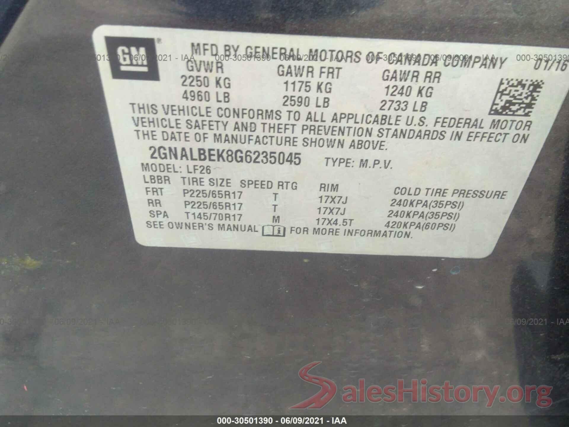 2GNALBEK8G6235045 2016 CHEVROLET EQUINOX