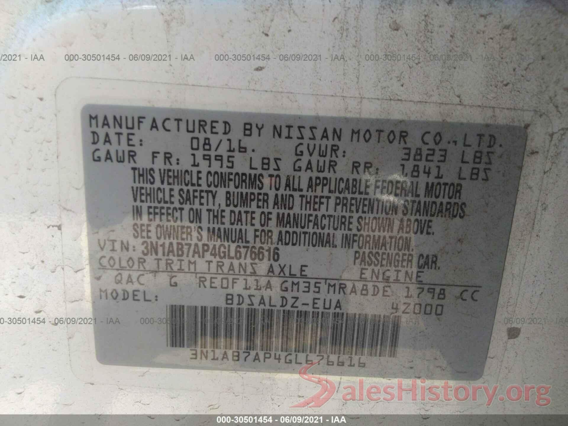 3N1AB7AP4GL676616 2016 NISSAN SENTRA