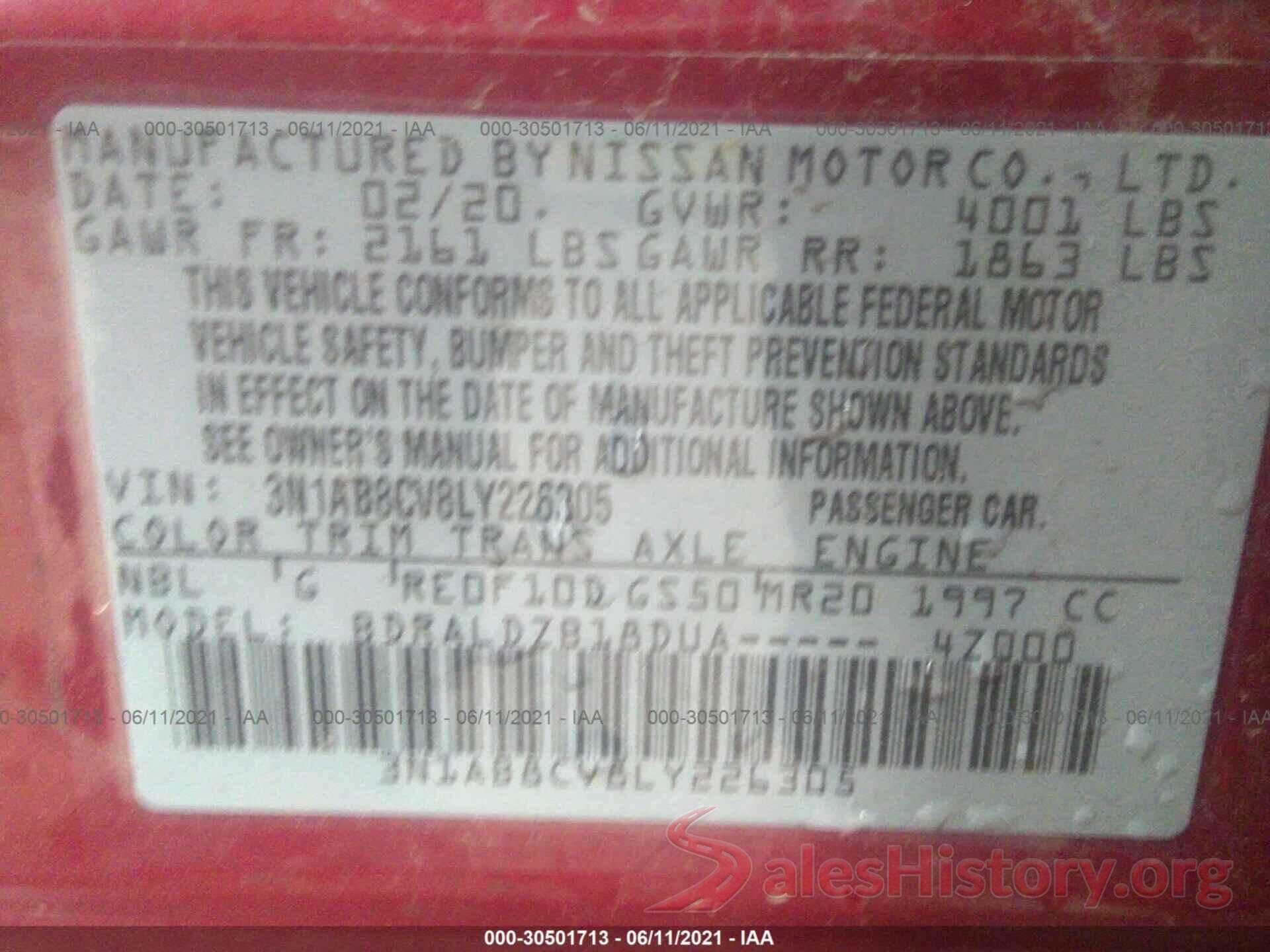 3N1AB8CV8LY226305 2020 NISSAN SENTRA