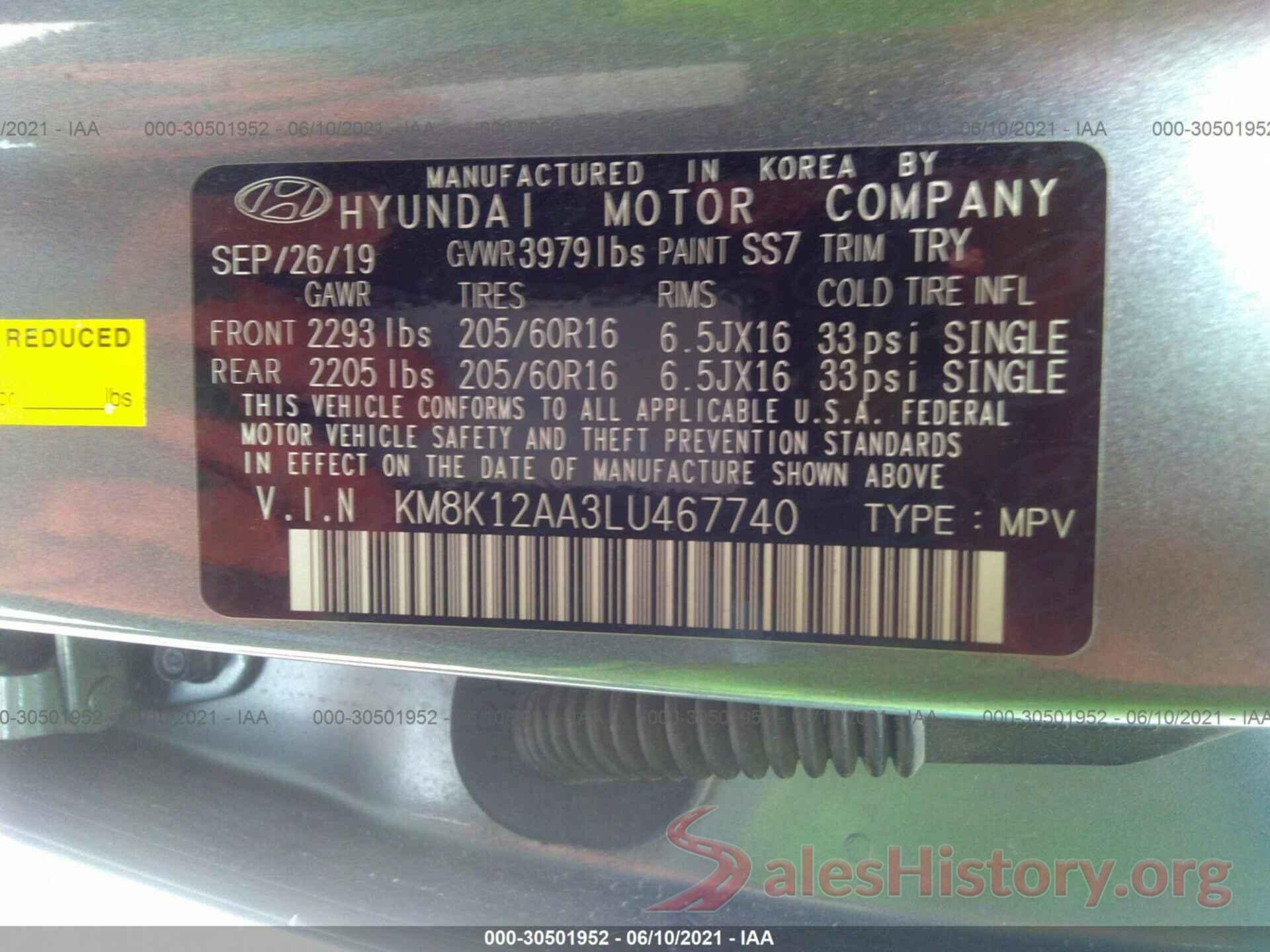 KM8K12AA3LU467740 2020 HYUNDAI KONA