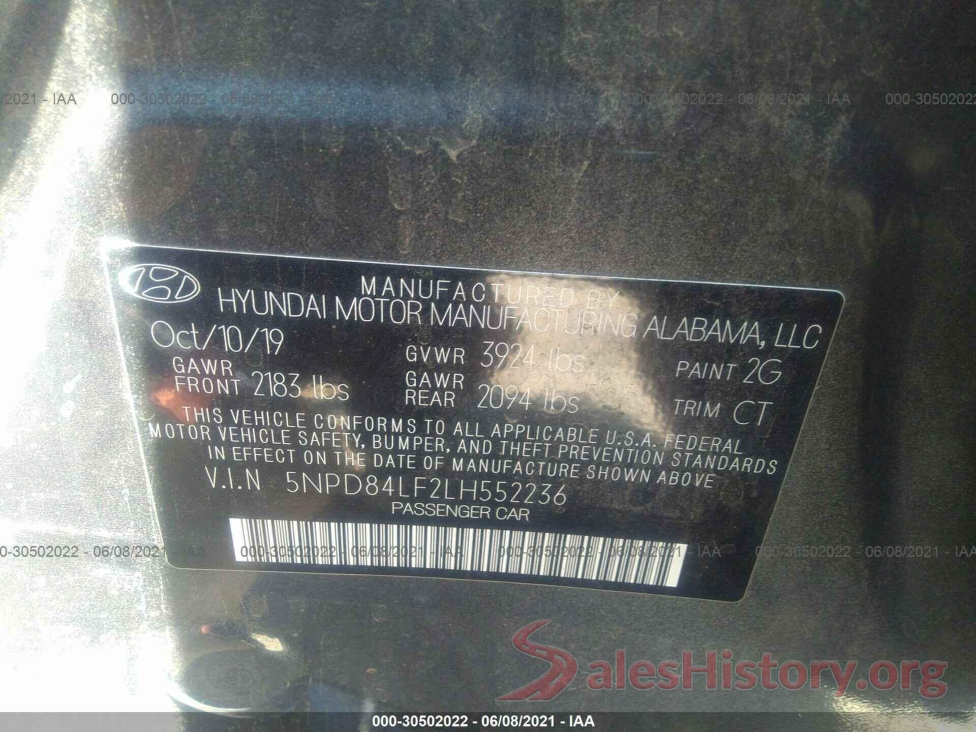 5NPD84LF2LH552236 2020 HYUNDAI ELANTRA