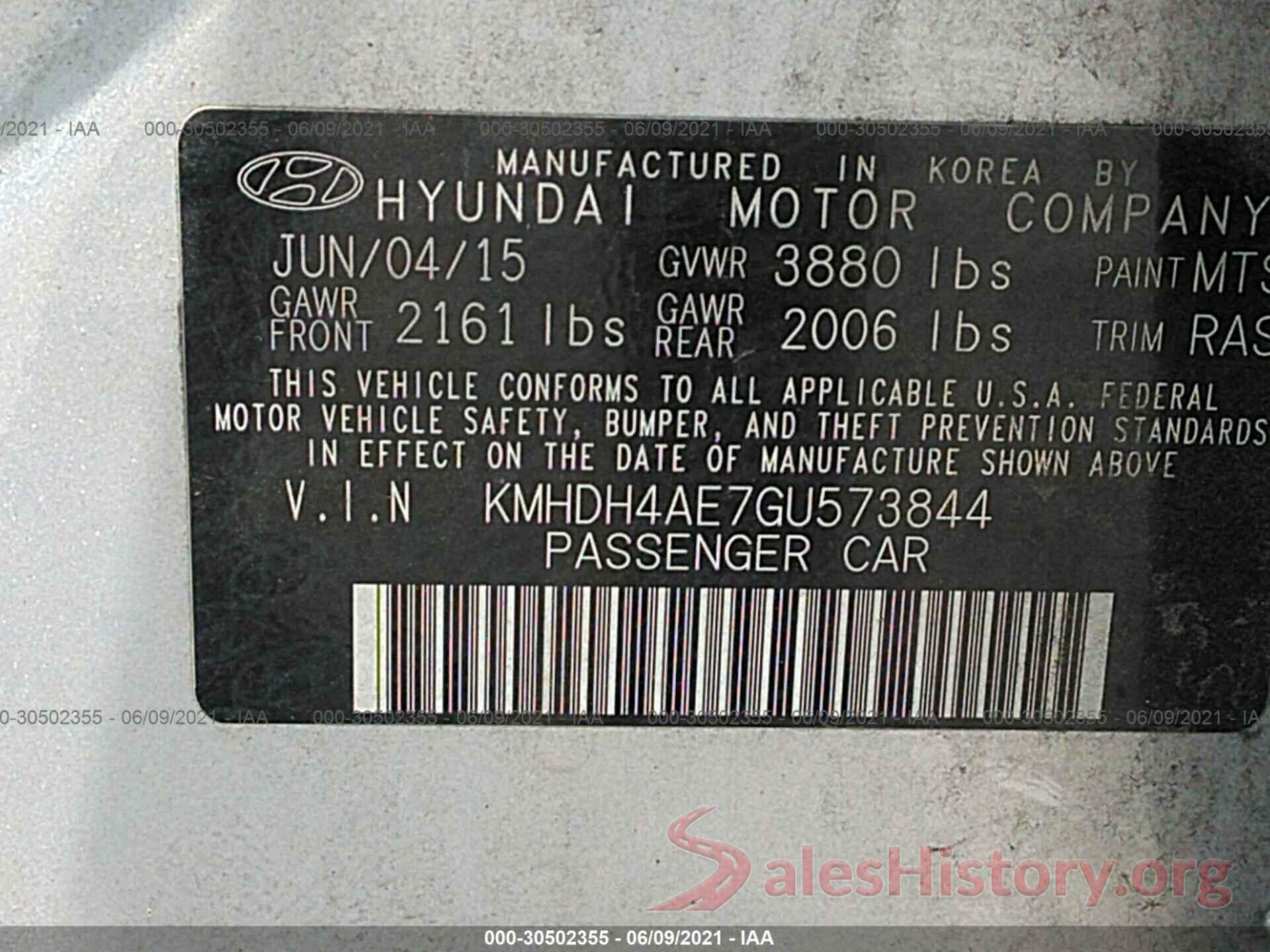 KMHDH4AE7GU573844 2016 HYUNDAI ELANTRA