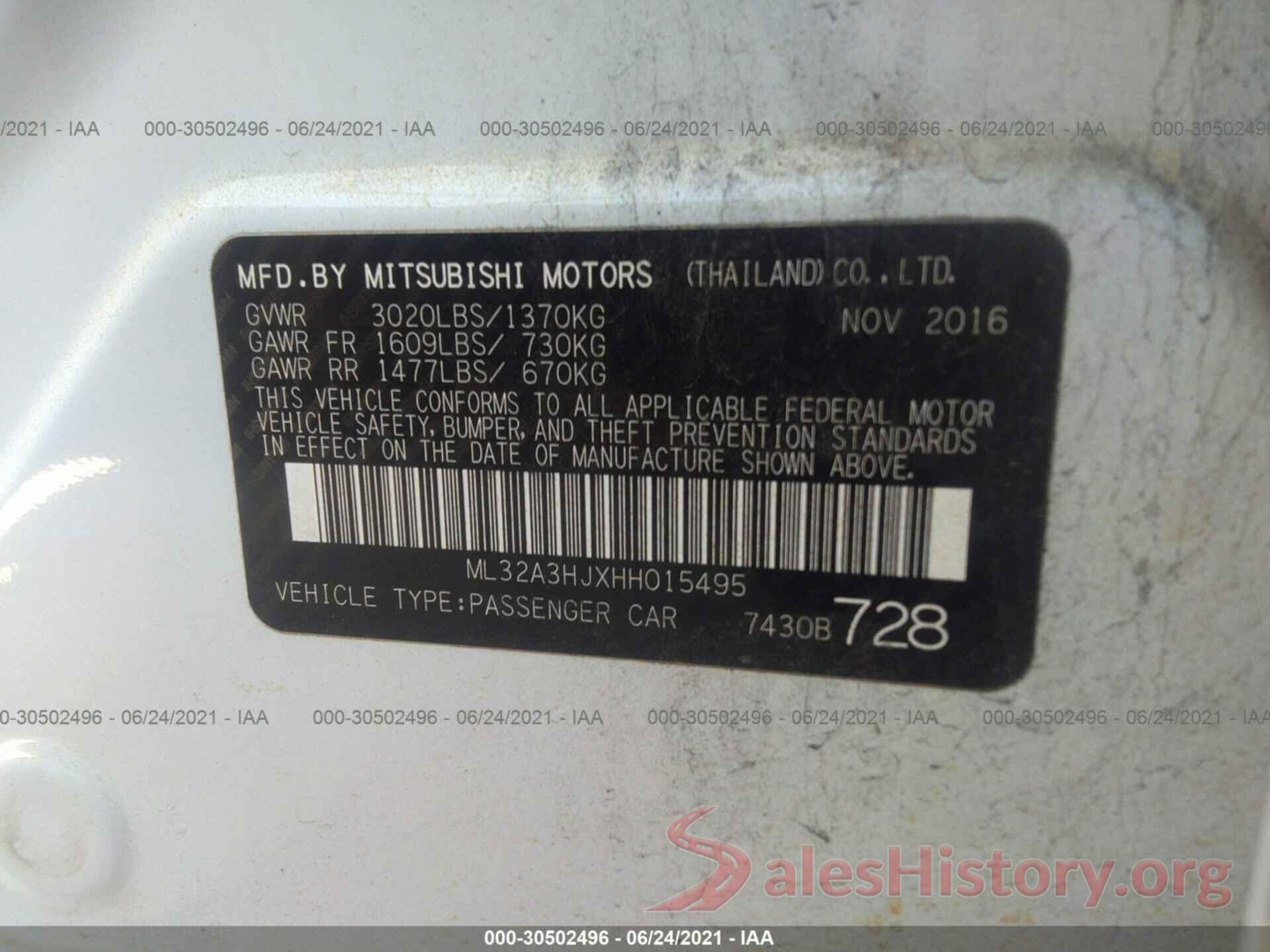 ML32A3HJXHH015495 2017 MITSUBISHI MIRAGE