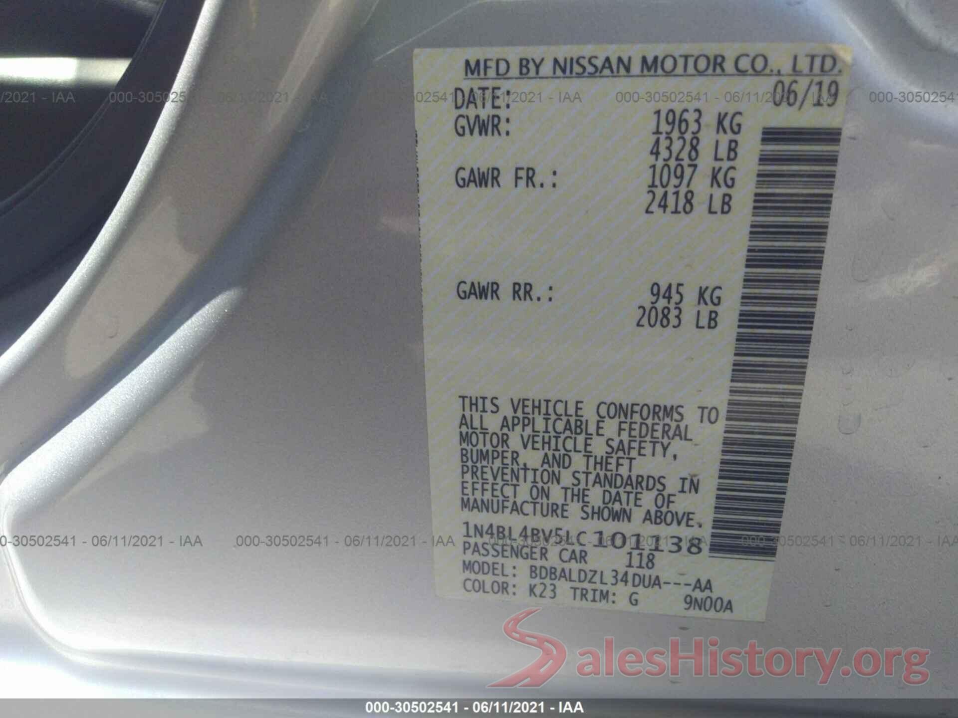 1N4BL4BV5LC101138 2020 NISSAN ALTIMA