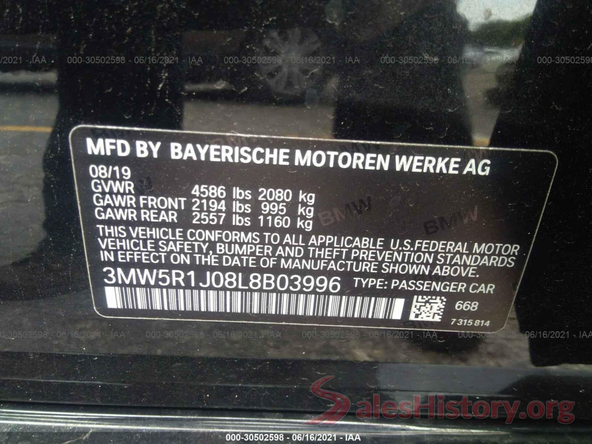 3MW5R1J08L8B03996 2020 BMW 3 SERIES