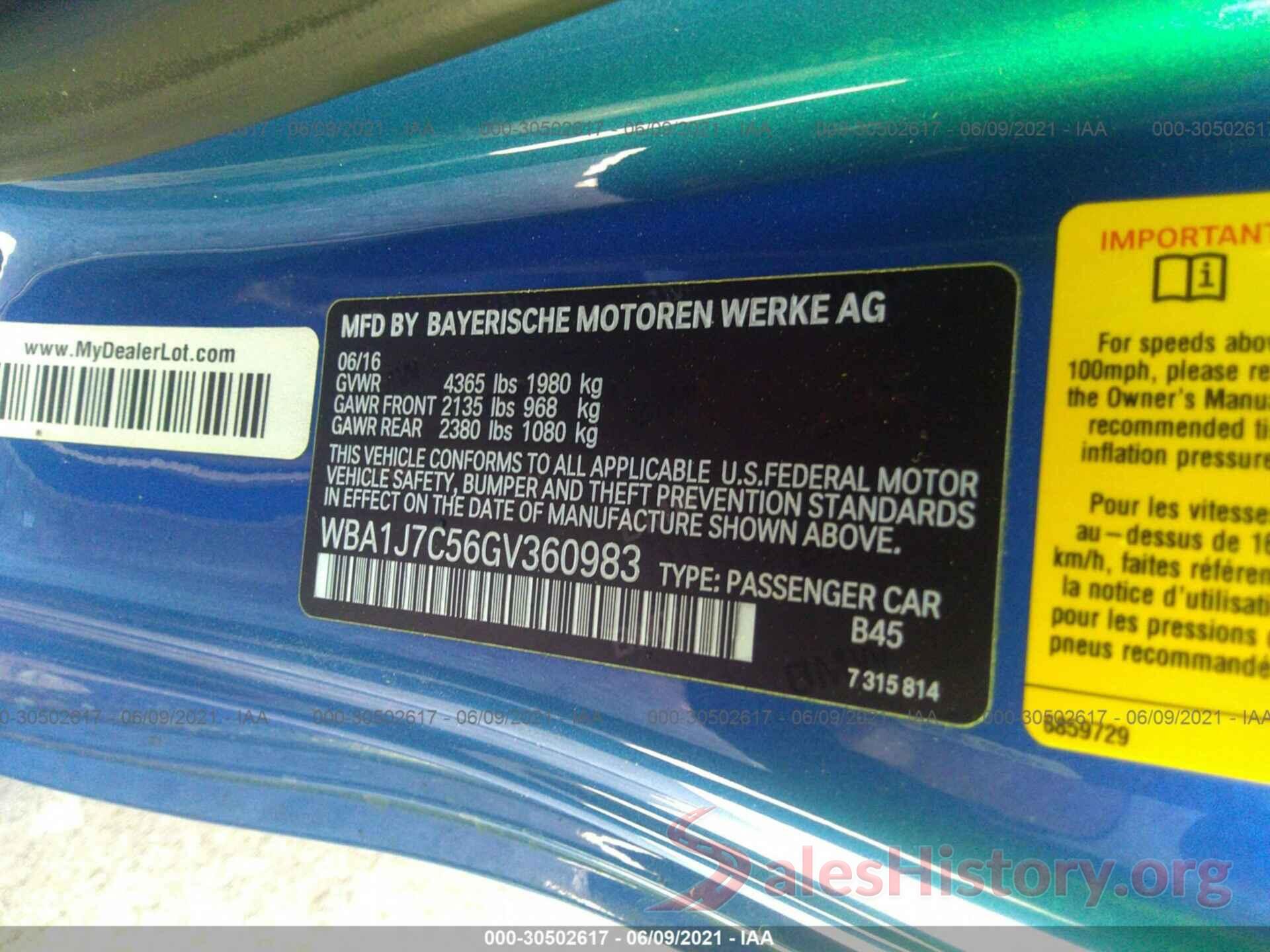 WBA1J7C56GV360983 2016 BMW 2 SERIES