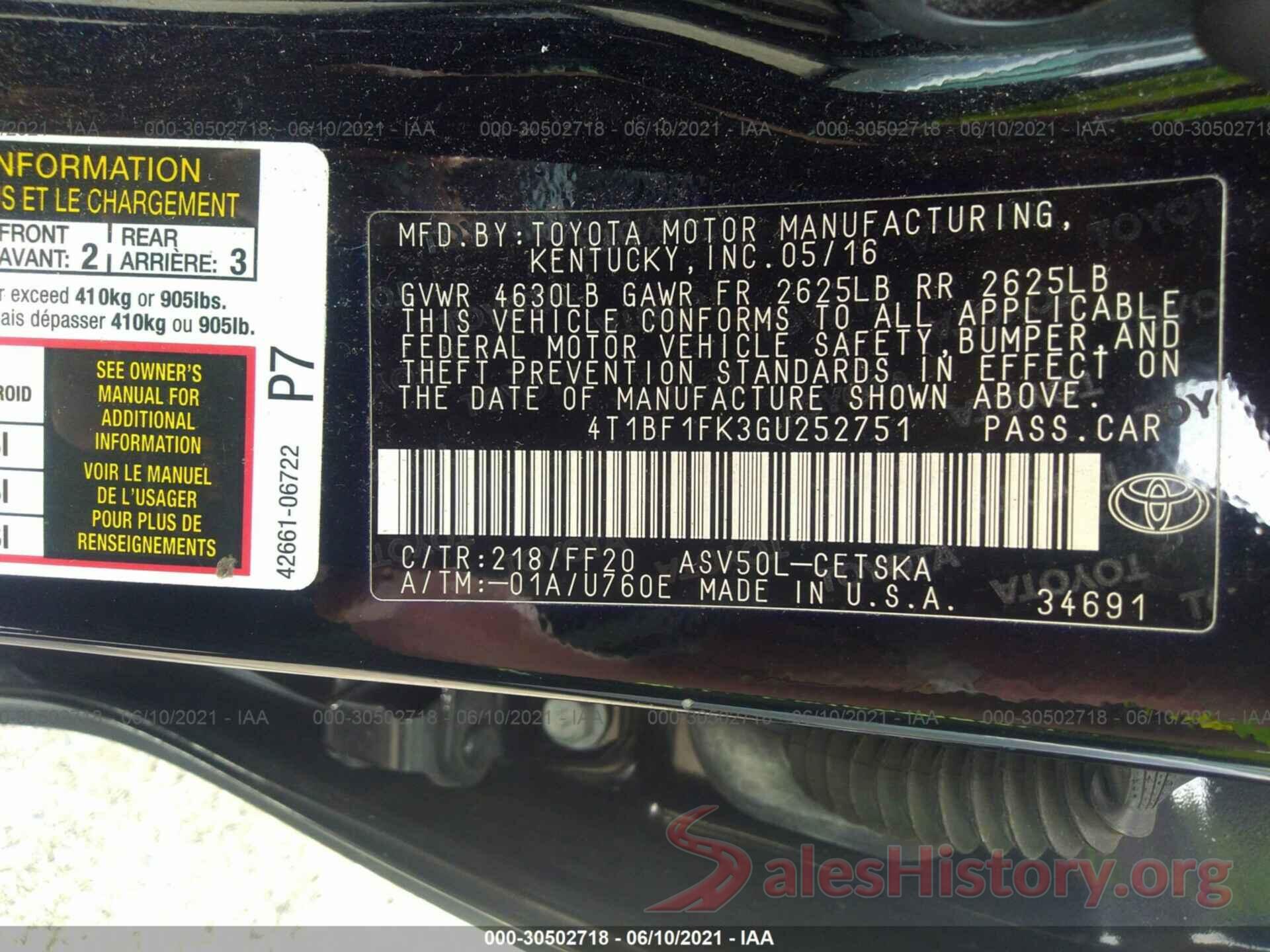 4T1BF1FK3GU252751 2016 TOYOTA CAMRY