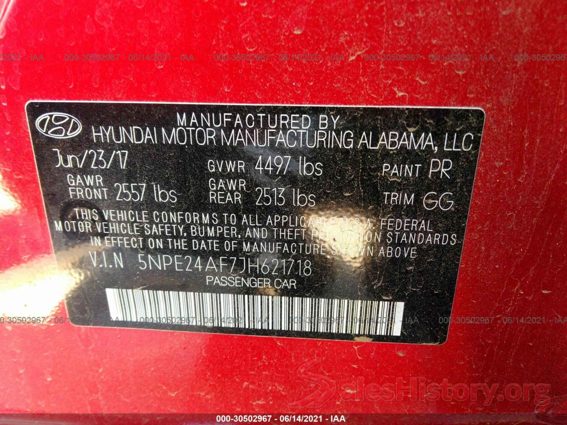 5NPE24AF7JH621718 2018 HYUNDAI SONATA