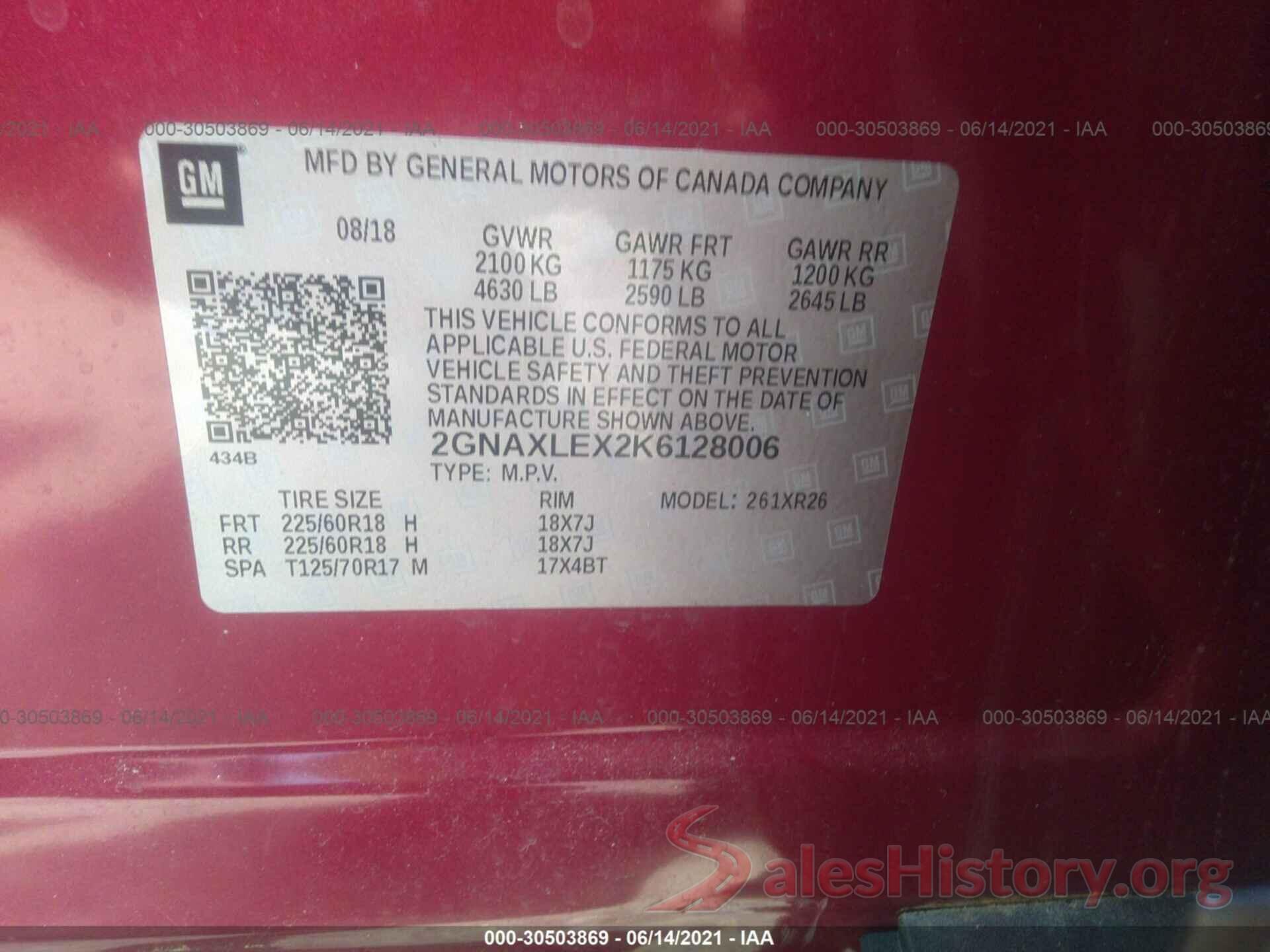 2GNAXLEX2K6128006 2019 CHEVROLET EQUINOX