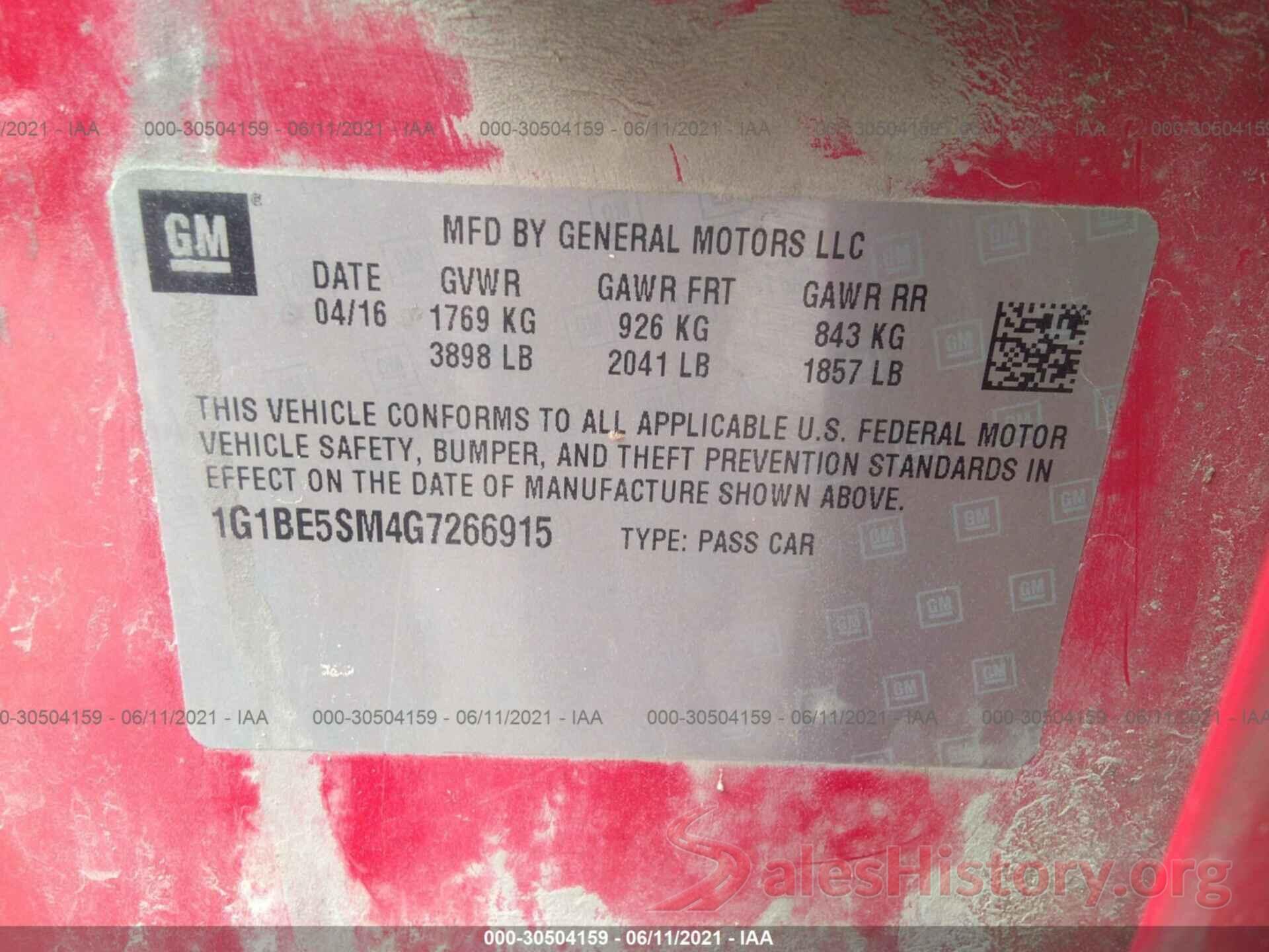 1G1BE5SM4G7266915 2016 CHEVROLET CRUZE