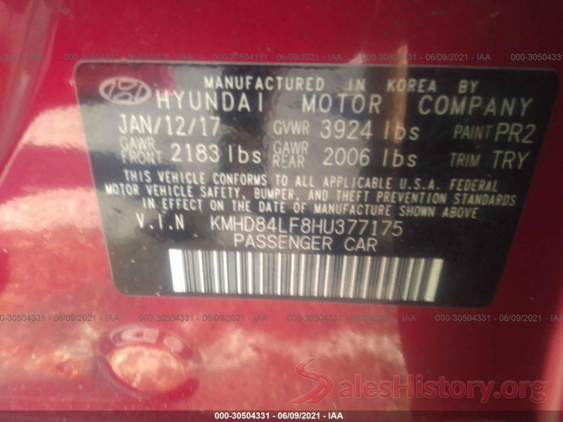 KMHD84LF8HU377175 2017 HYUNDAI ELANTRA