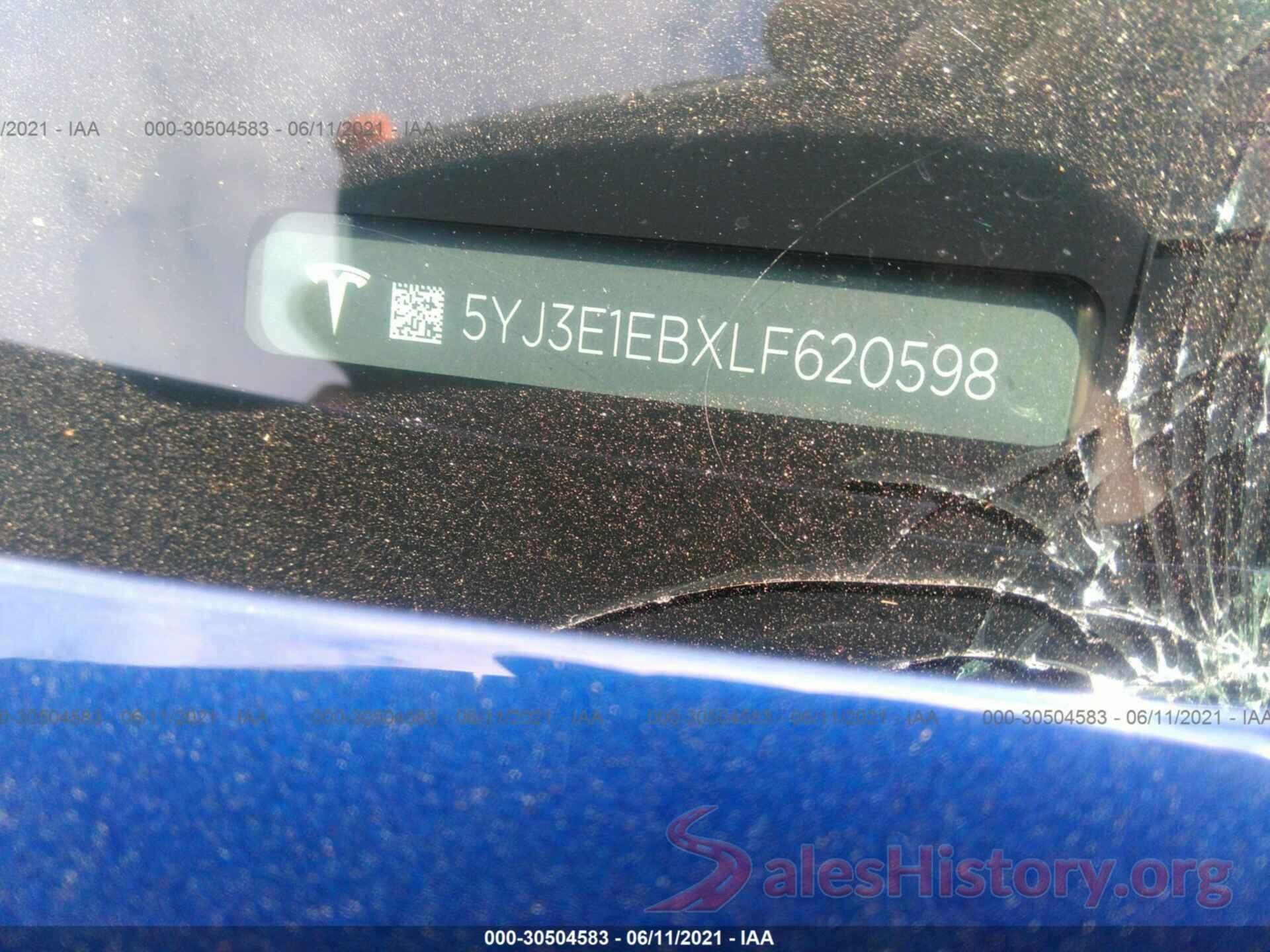 5YJ3E1EBXLF620598 2020 TESLA MODEL 3