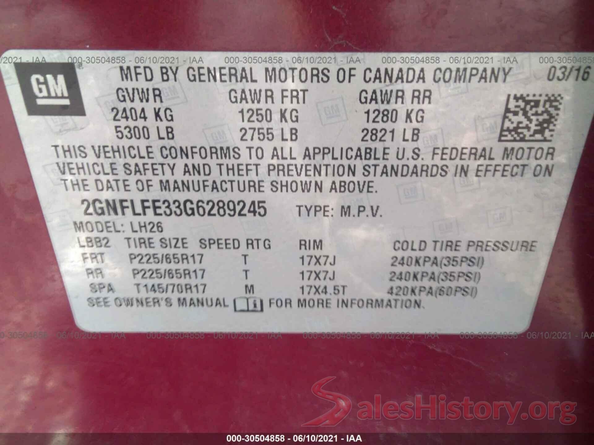 2GNFLFE33G6289245 2016 CHEVROLET EQUINOX