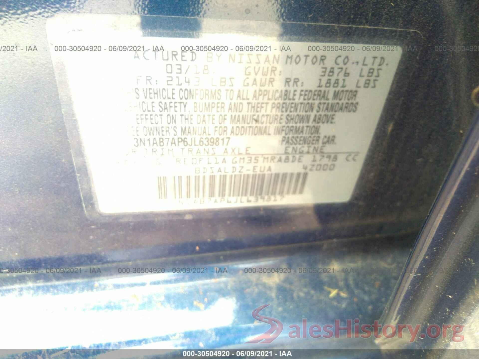 3N1AB7AP6JL639817 2018 NISSAN SENTRA