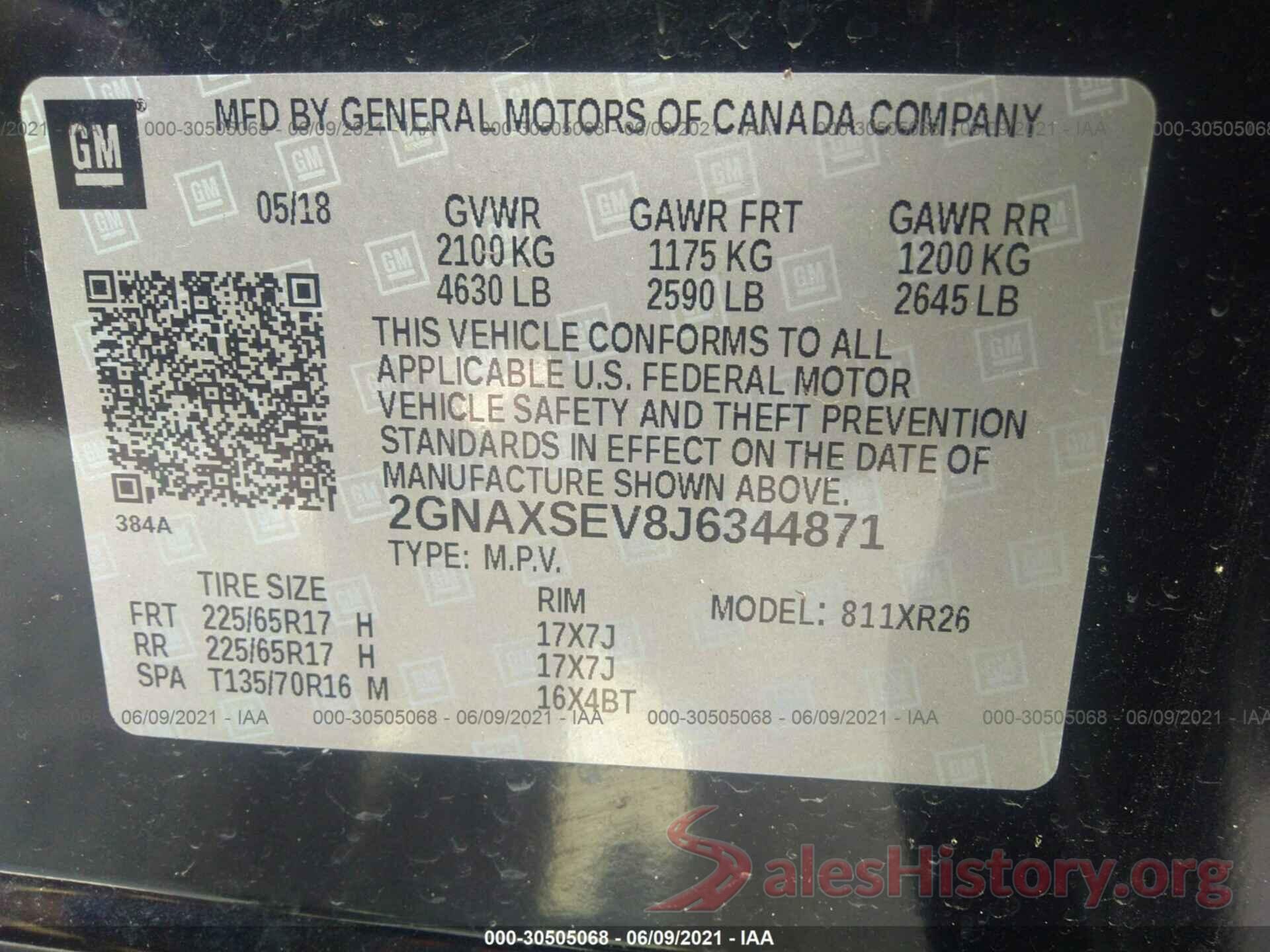 2GNAXSEV8J6344871 2018 CHEVROLET EQUINOX