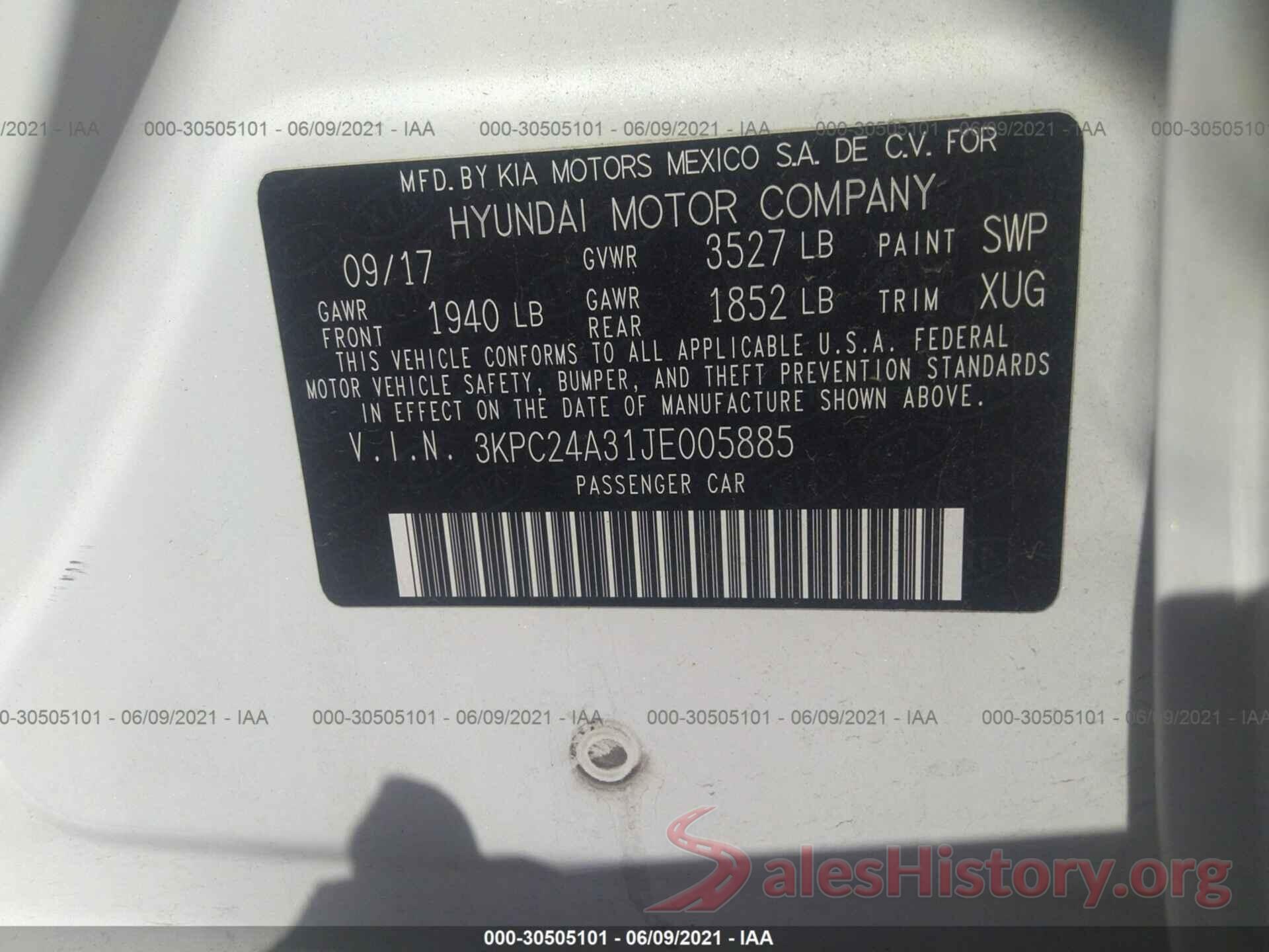 3KPC24A31JE005885 2018 HYUNDAI ACCENT