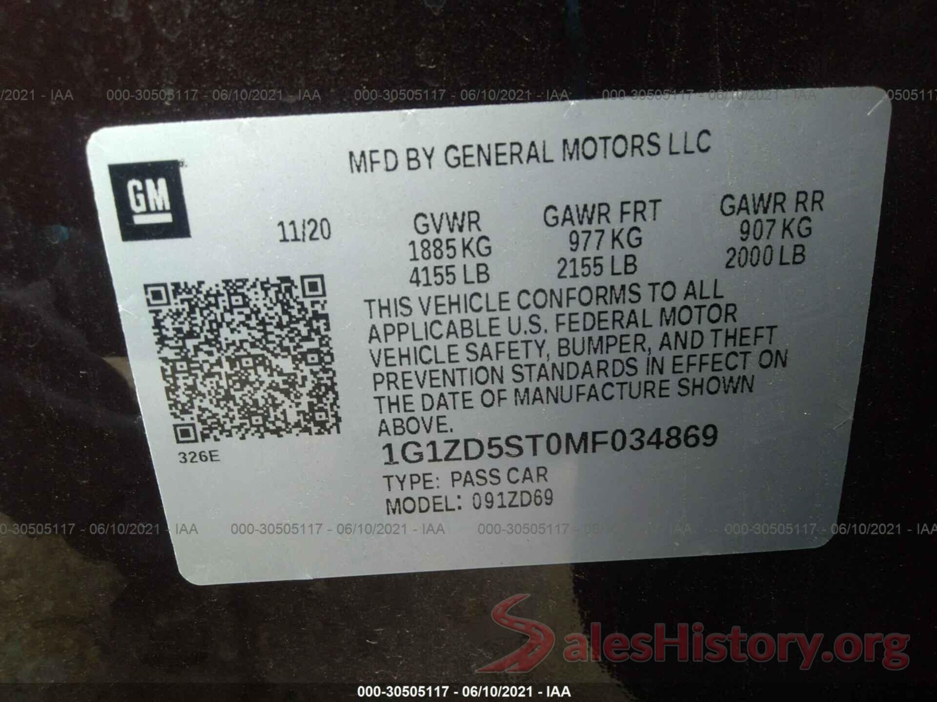 1G1ZD5ST0MF034869 2021 CHEVROLET MALIBU