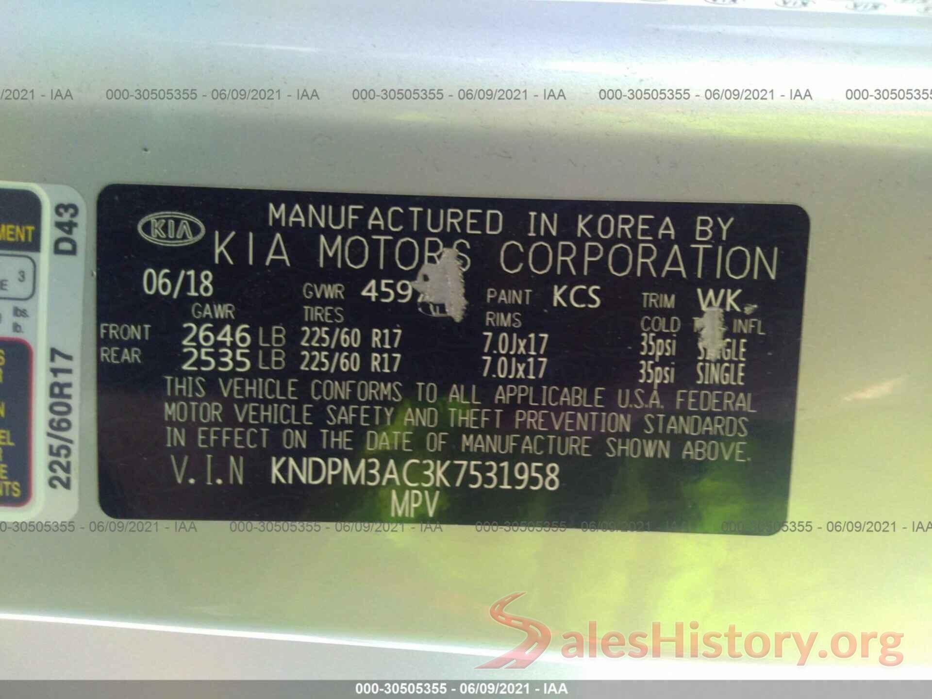 KNDPM3AC3K7531958 2019 KIA SPORTAGE