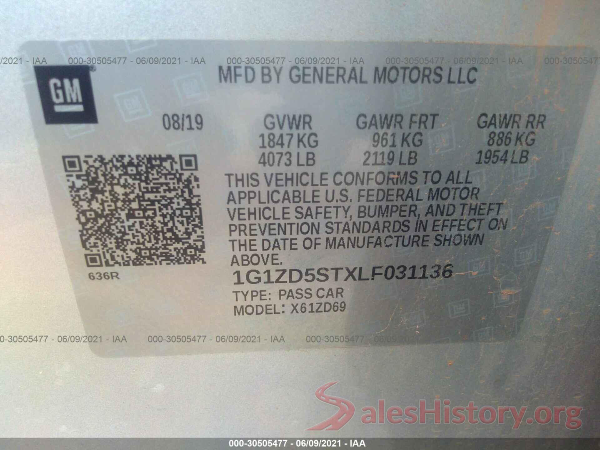 1G1ZD5STXLF031136 2020 CHEVROLET MALIBU