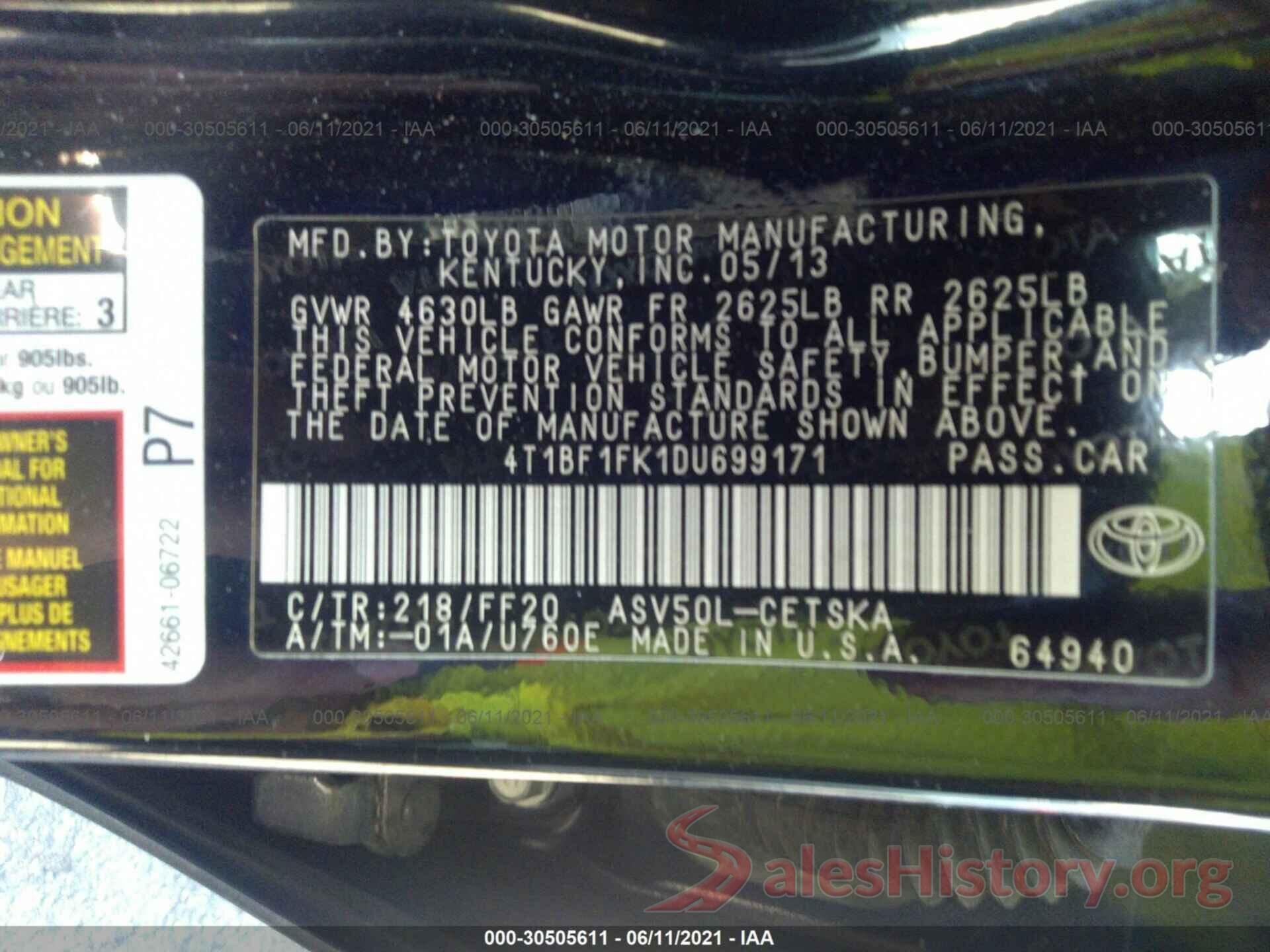 4T1BF1FK1DU699171 2013 TOYOTA CAMRY