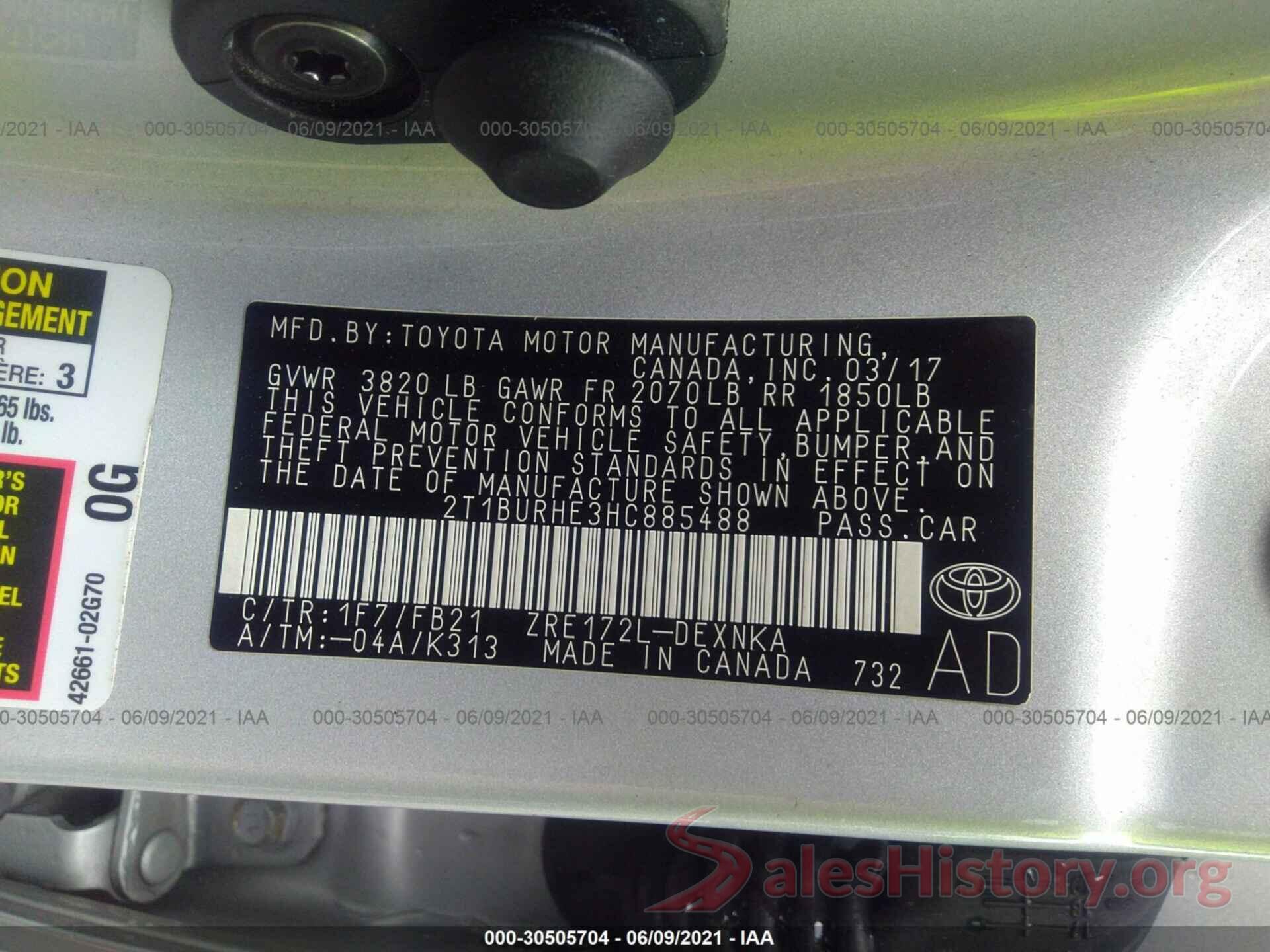 2T1BURHE3HC885488 2017 TOYOTA COROLLA