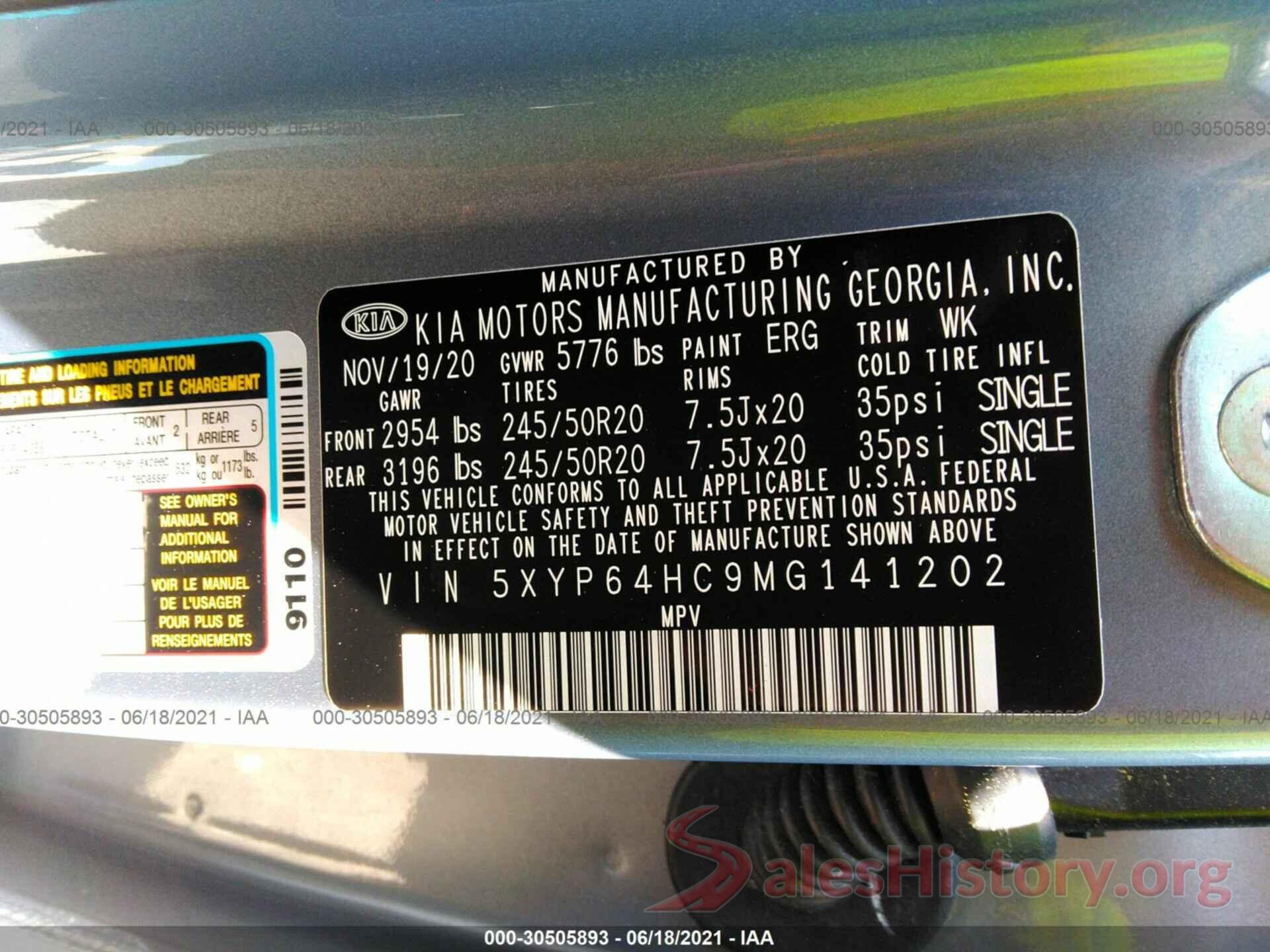 5XYP64HC9MG141202 2021 KIA TELLURIDE