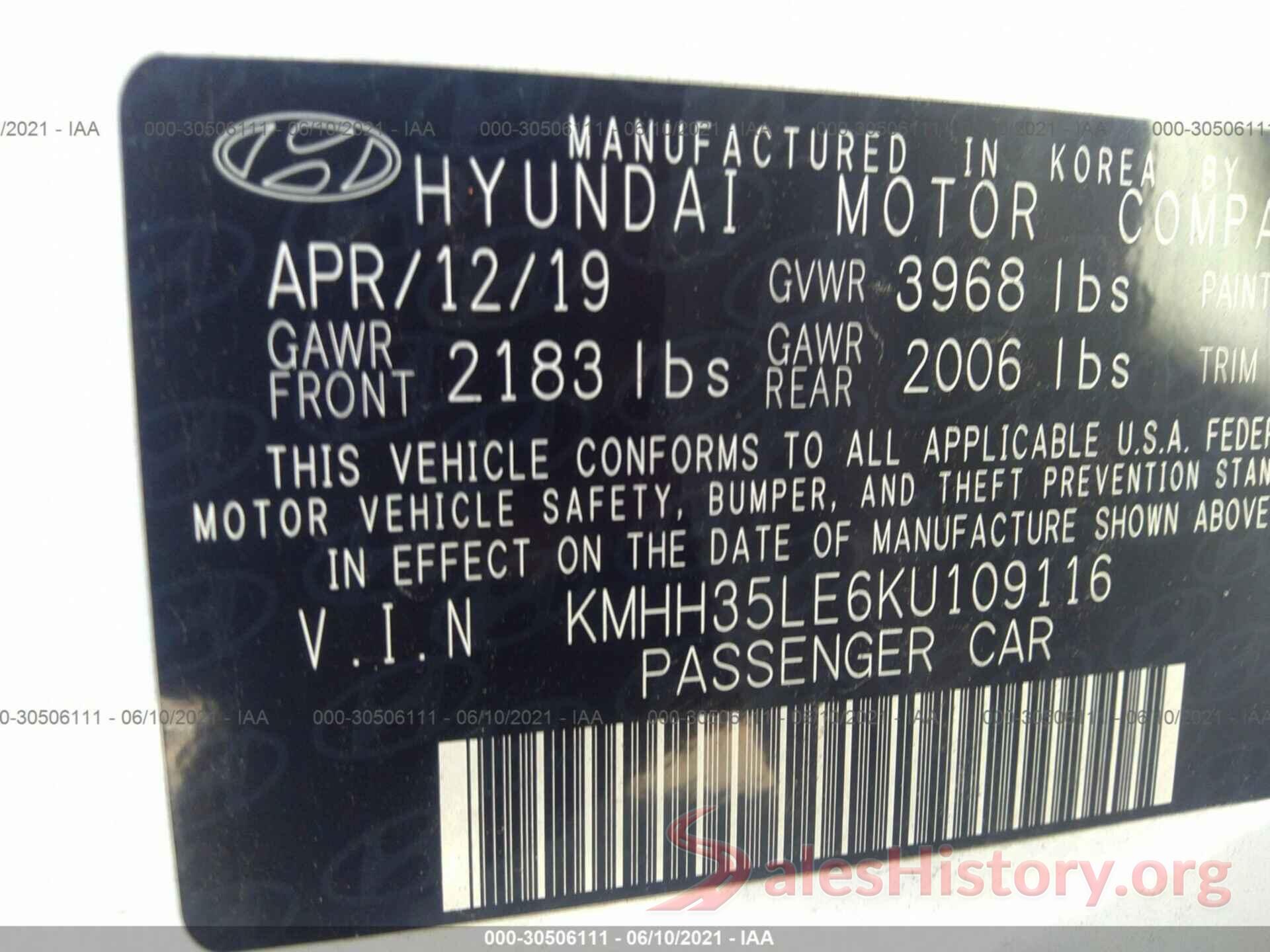 KMHH35LE6KU109116 2019 HYUNDAI ELANTRA GT