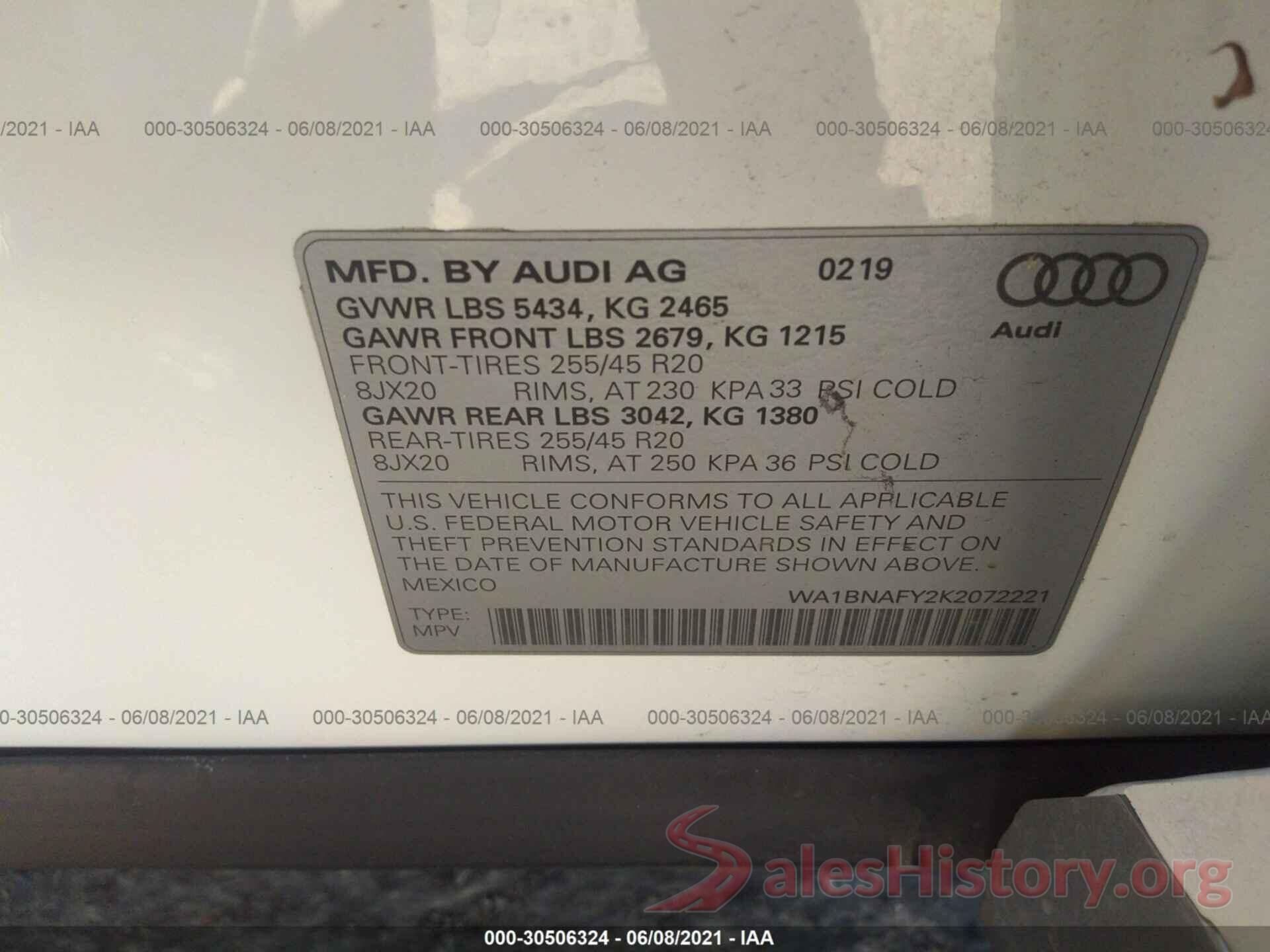 WA1BNAFY2K2072221 2019 AUDI Q5