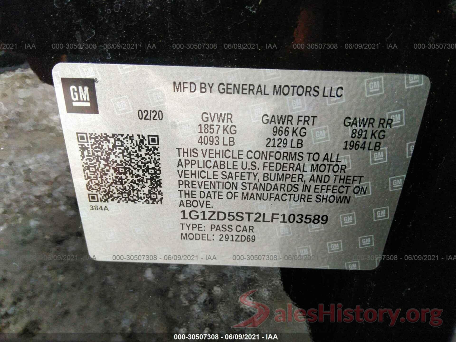 1G1ZD5ST2LF103589 2020 CHEVROLET MALIBU