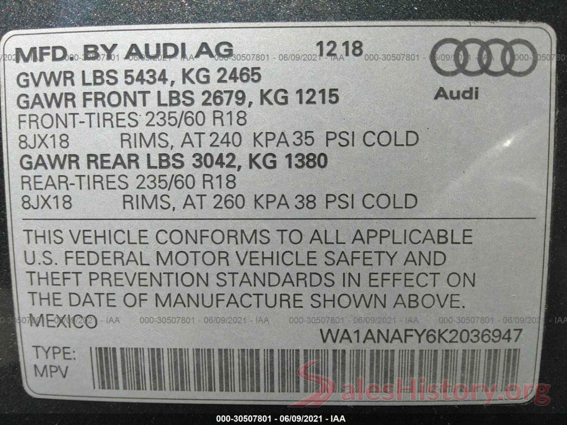 WA1ANAFY6K2036947 2019 AUDI Q5