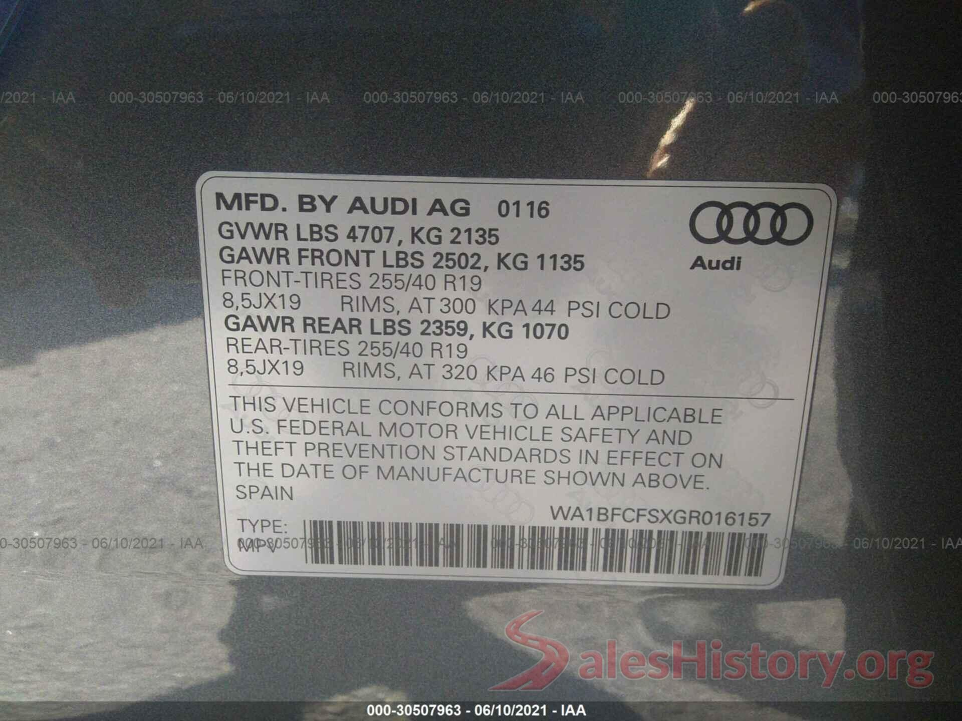 WA1BFCFSXGR016157 2016 AUDI Q3