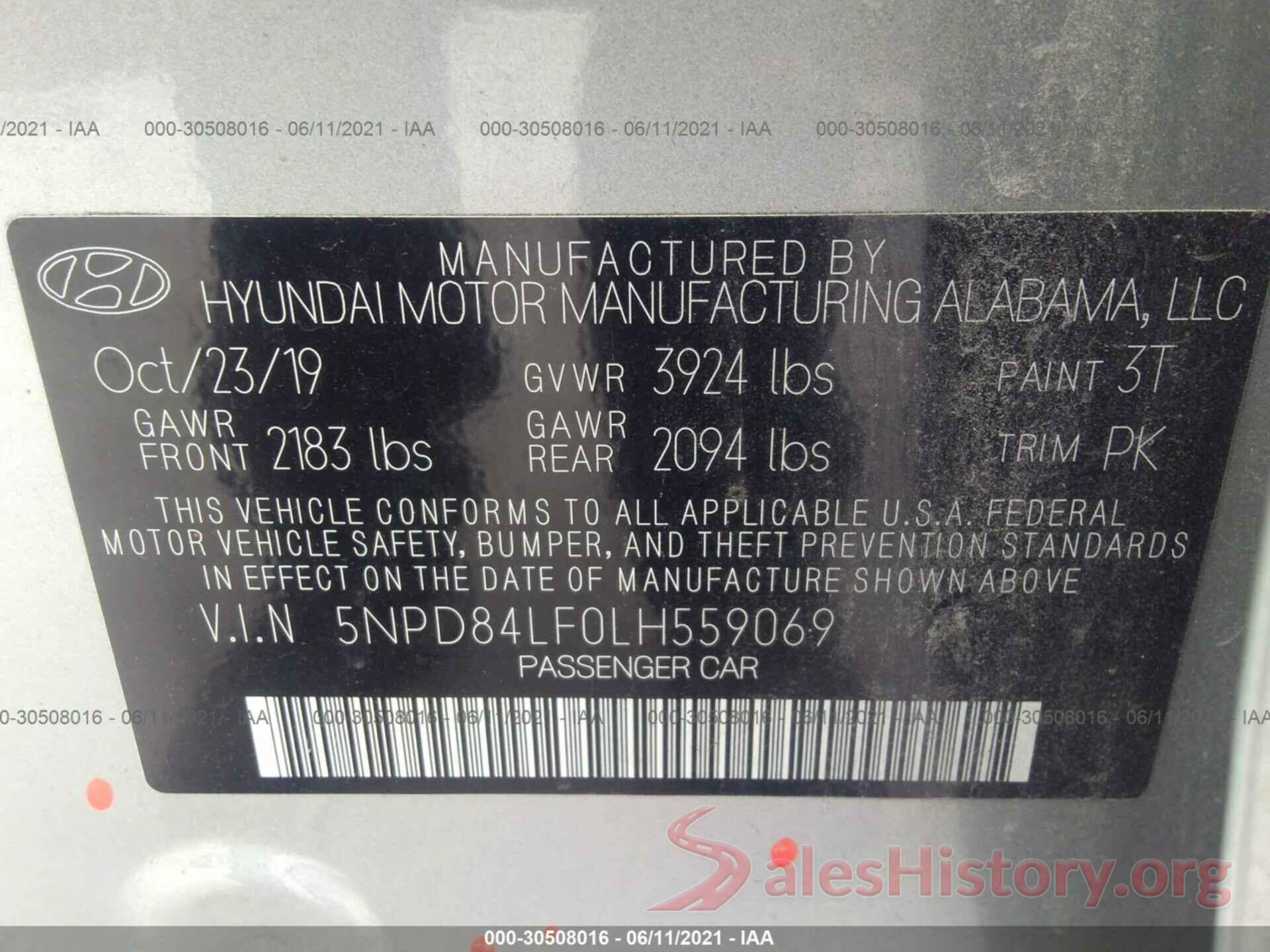 5NPD84LF0LH559069 2020 HYUNDAI ELANTRA