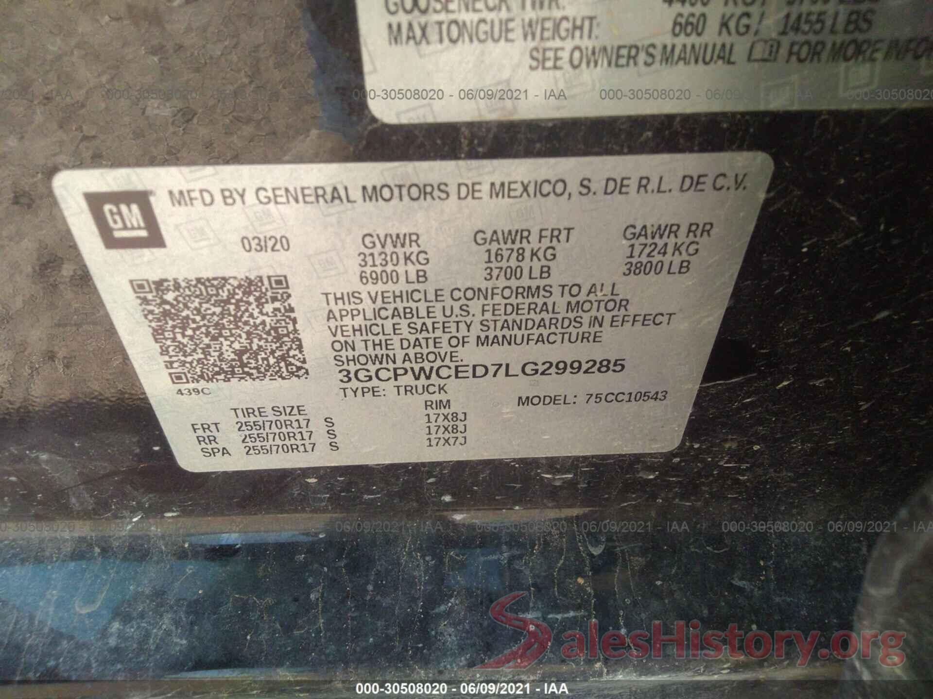 3GCPWCED7LG299285 2020 CHEVROLET SILVERADO 1500