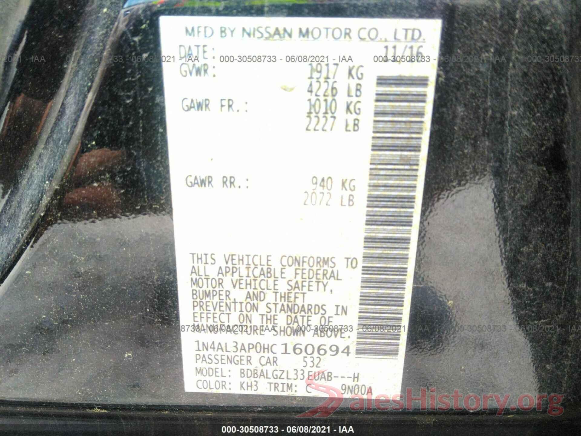 1N4AL3AP0HC160694 2017 NISSAN ALTIMA