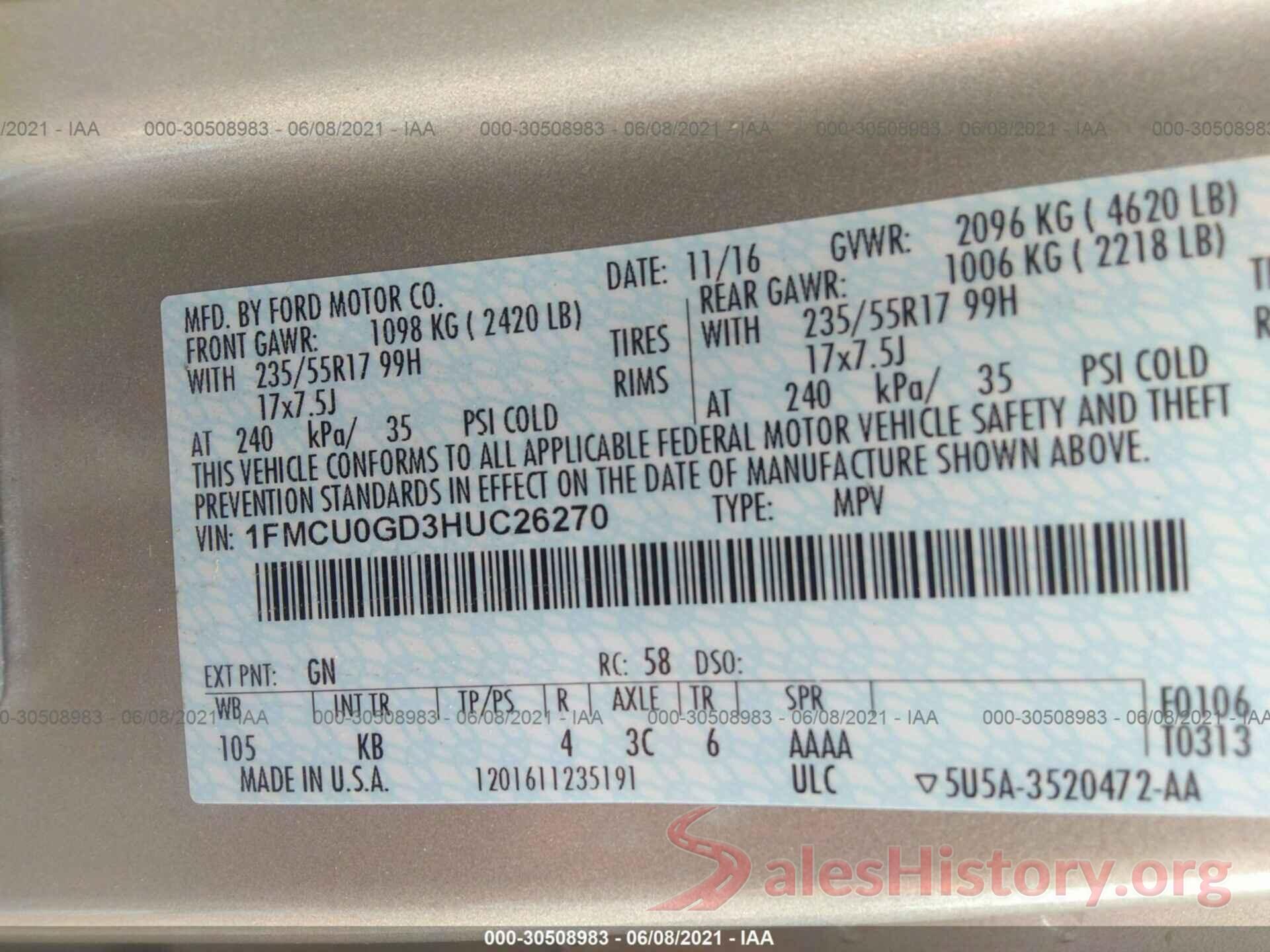 1FMCU0GD3HUC26270 2017 FORD ESCAPE