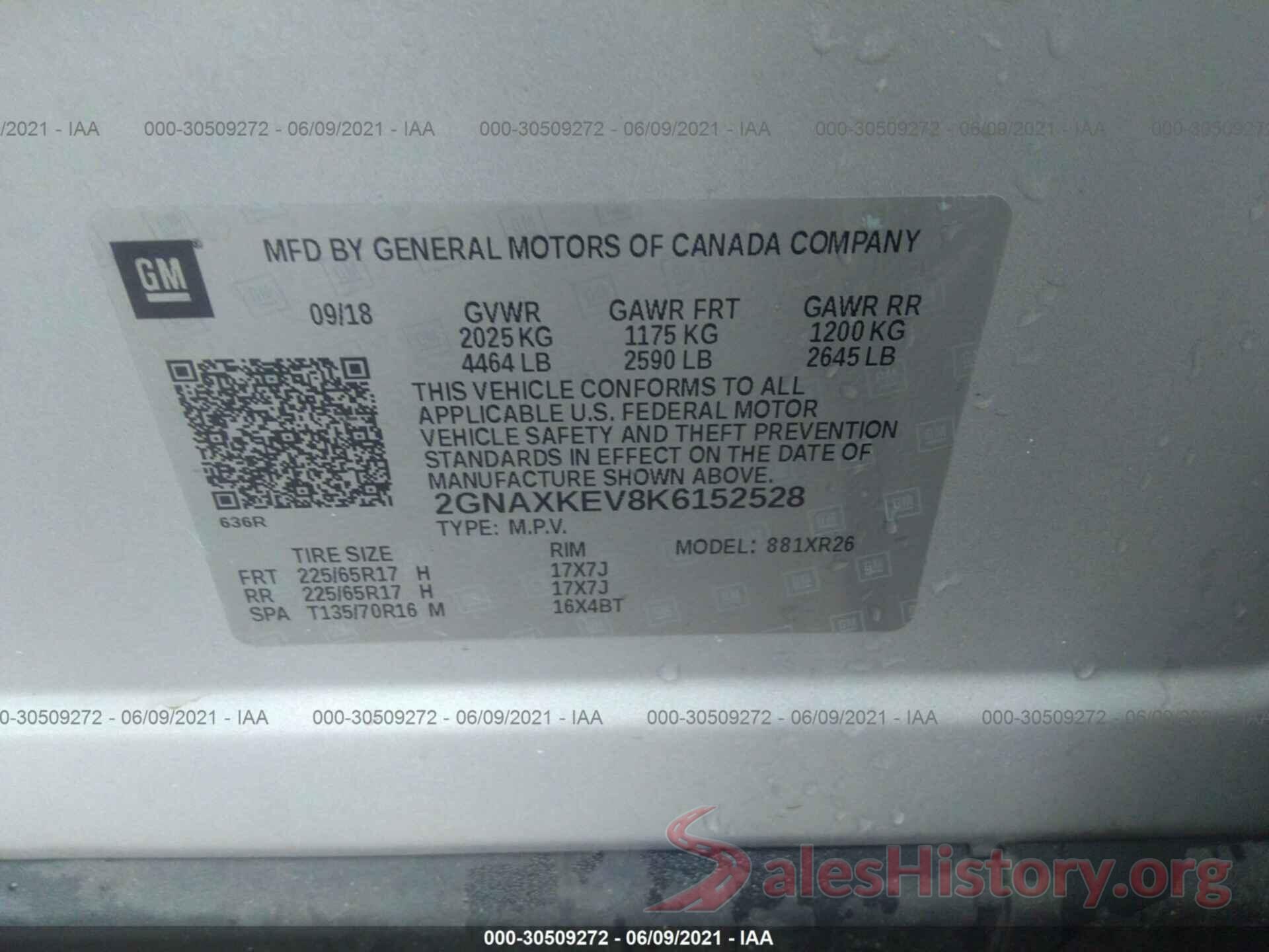 2GNAXKEV8K6152528 2019 CHEVROLET EQUINOX