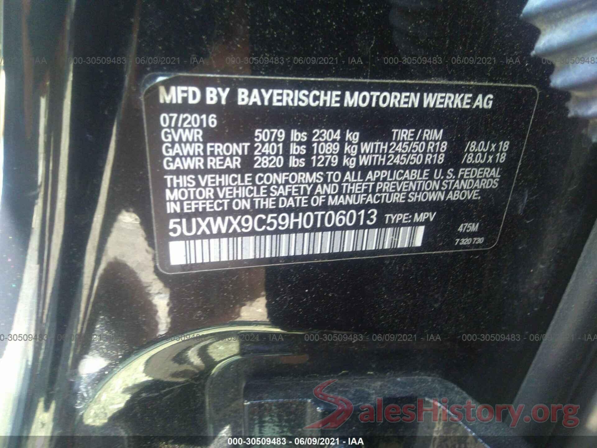 5UXWX9C59H0T06013 2017 BMW X3