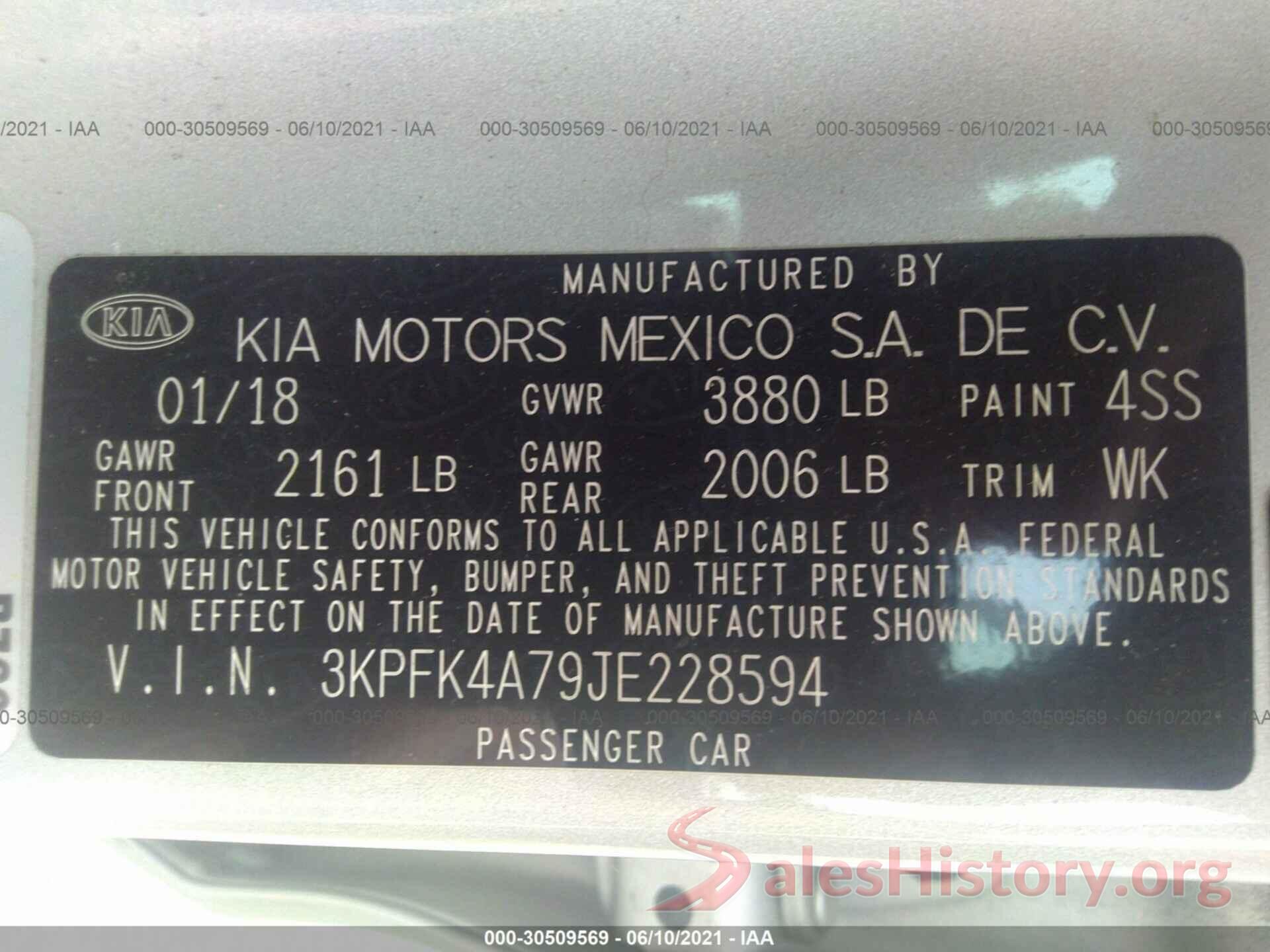 3KPFK4A79JE228594 2018 KIA FORTE