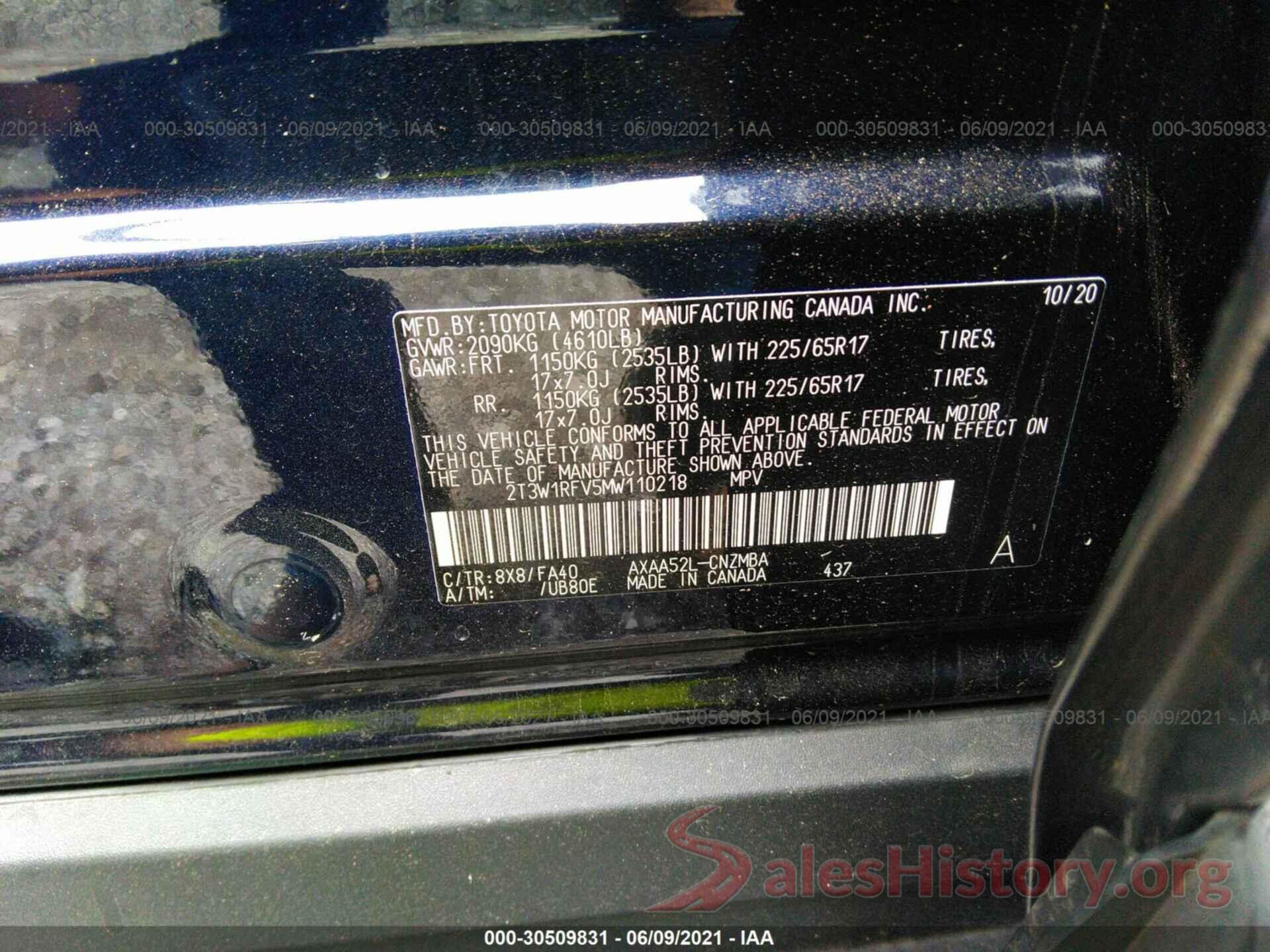 2T3W1RFV5MW110218 2021 TOYOTA RAV4