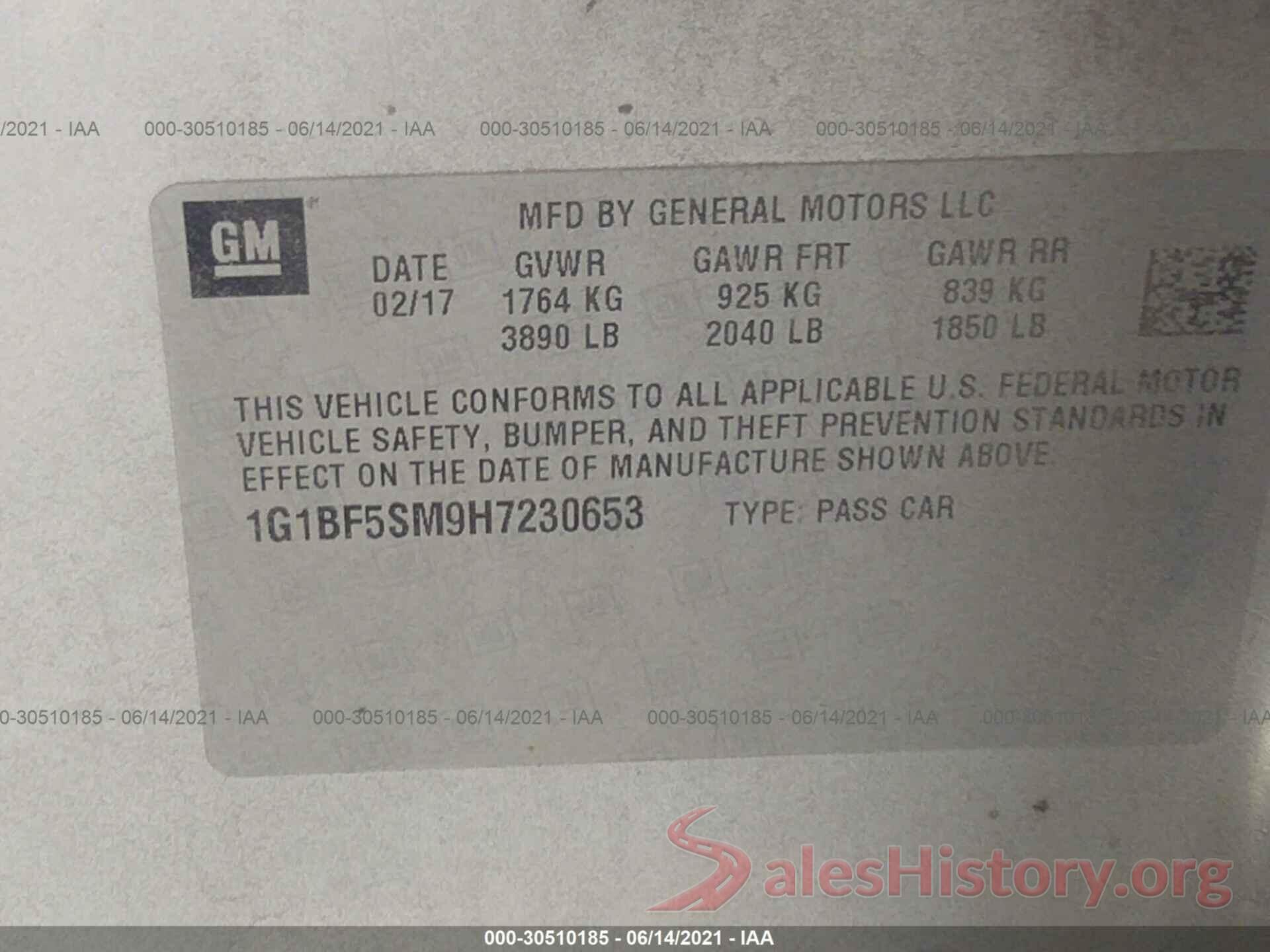 1G1BF5SM9H7230653 2017 CHEVROLET CRUZE