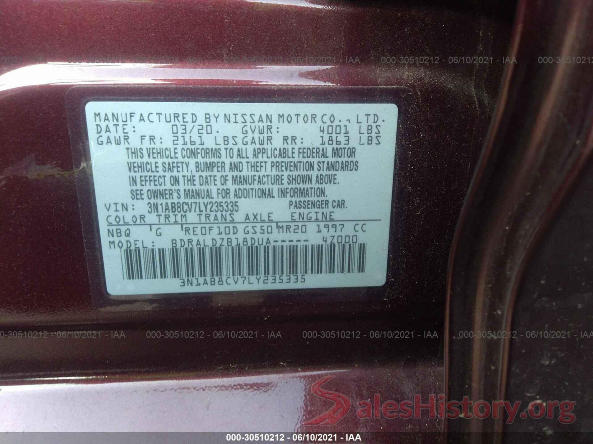 3N1AB8CV7LY235335 2020 NISSAN SENTRA