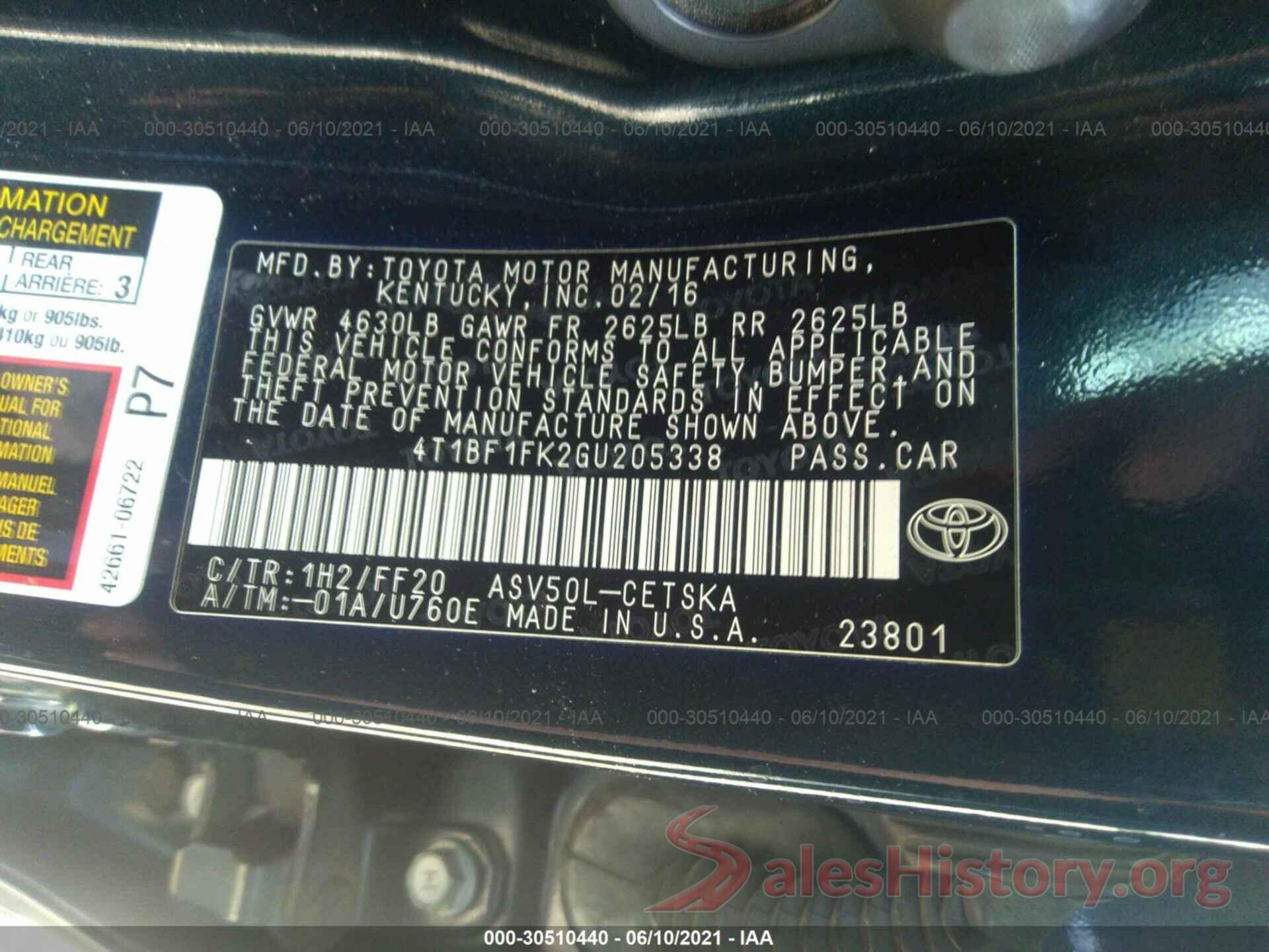 4T1BF1FK2GU205338 2016 TOYOTA CAMRY