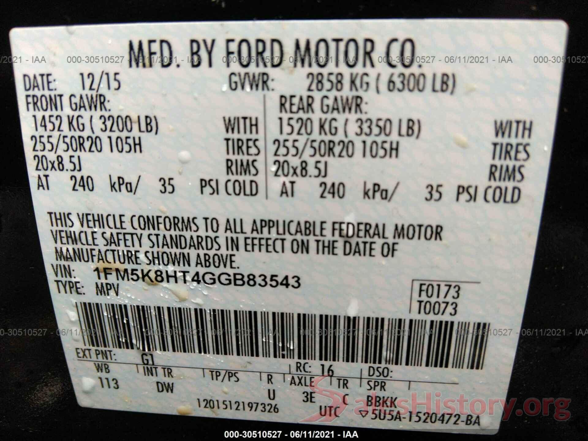 1FM5K8HT4GGB83543 2016 FORD EXPLORER