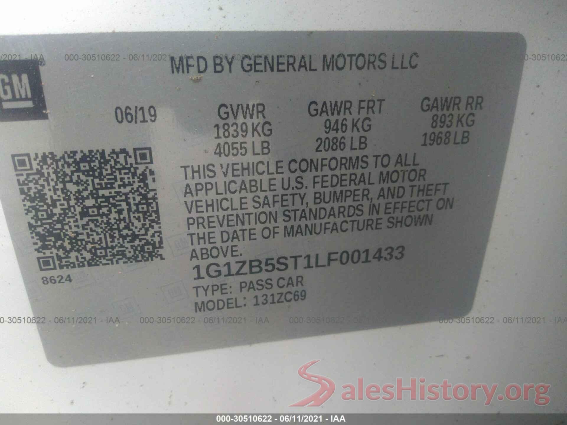 1G1ZB5ST1LF001433 2020 CHEVROLET MALIBU