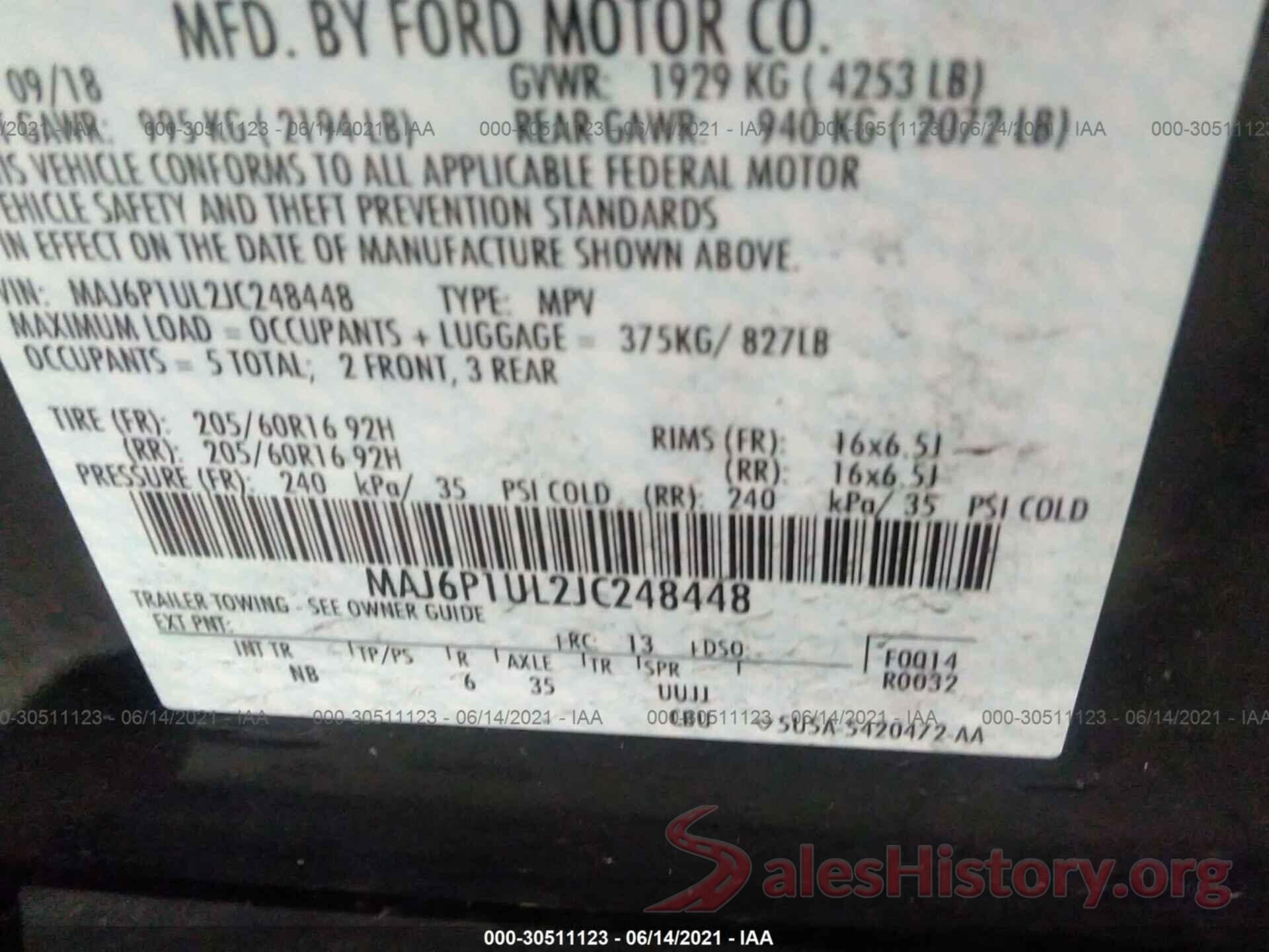 MAJ6P1UL2JC248448 2018 FORD ECOSPORT