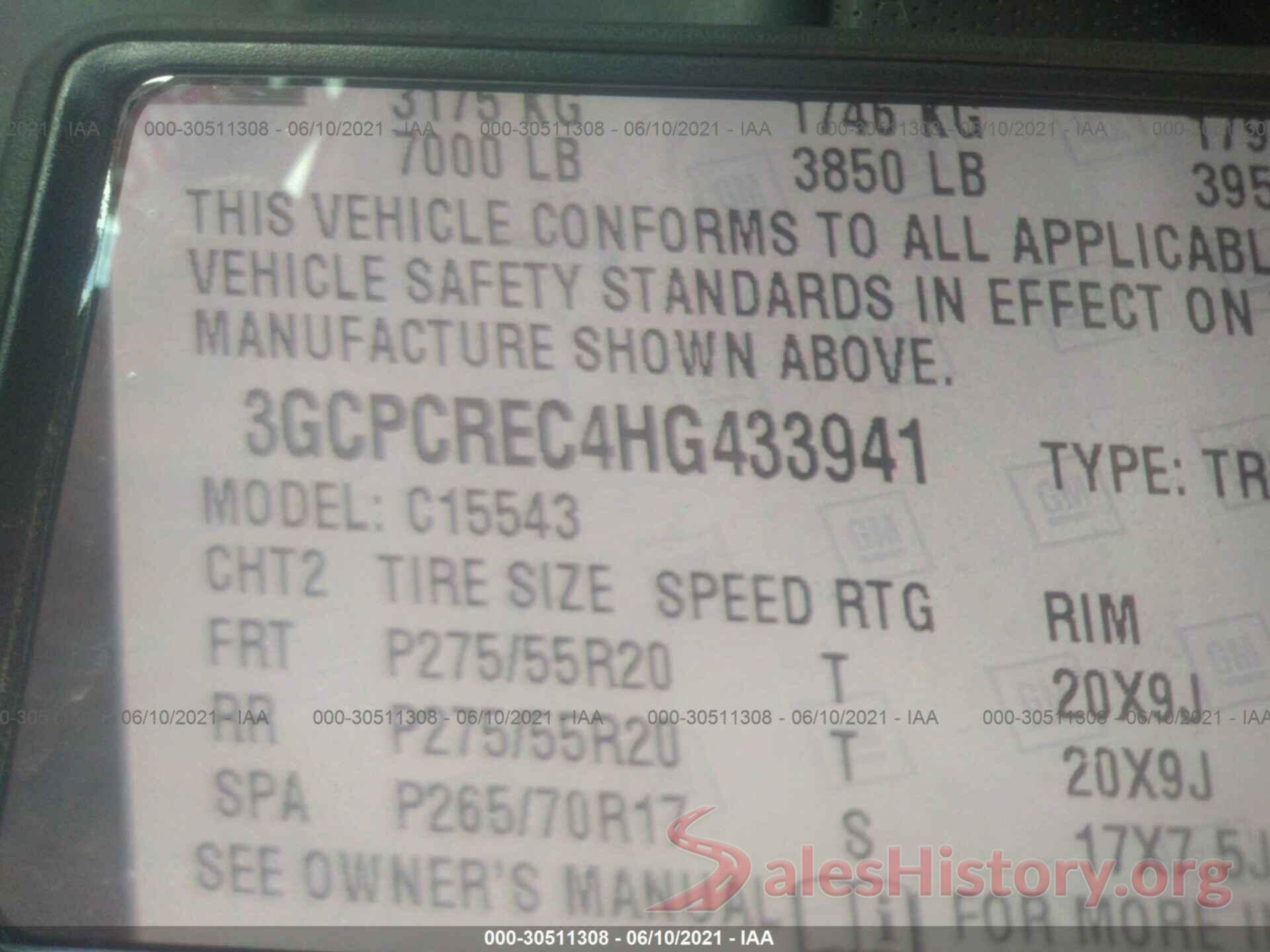 3GCPCREC4HG433941 2017 CHEVROLET SILVERADO 1500