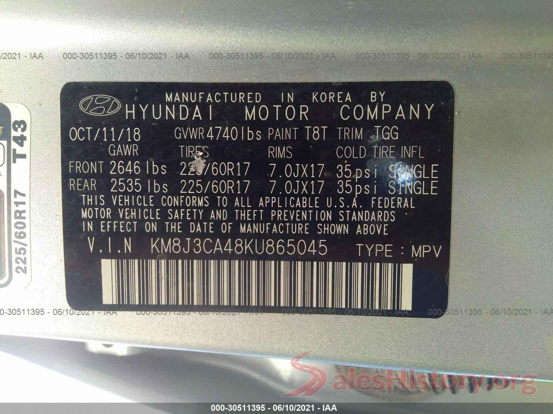 KM8J3CA48KU865045 2019 HYUNDAI TUCSON