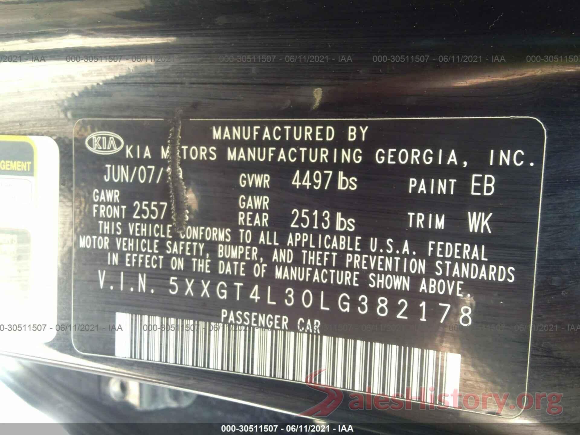 5XXGT4L30LG382178 2020 KIA OPTIMA